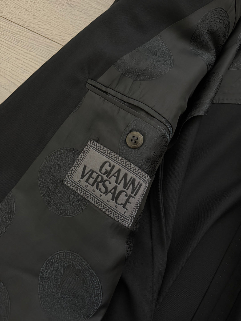 Versace 1990s Notch Lapel Double Breasted Black Wool Sport Jacket Blazer - Size L