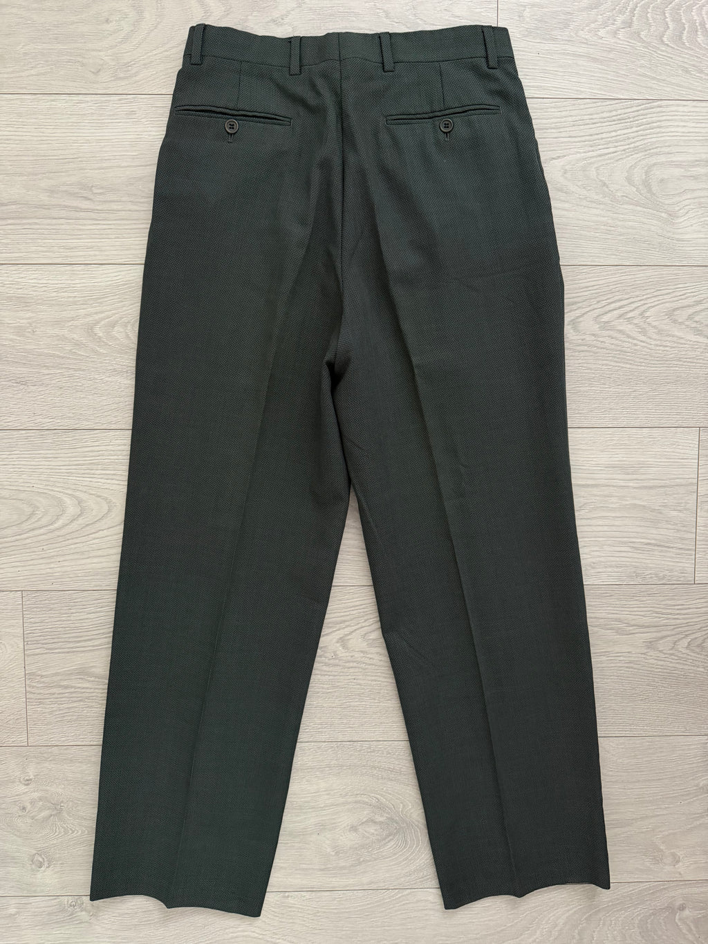 Giorgio Armani 1980s Peaked Lapel Double Breasted Pleated Textured Wool Suit Green - Size S Jacket / 30" Waist