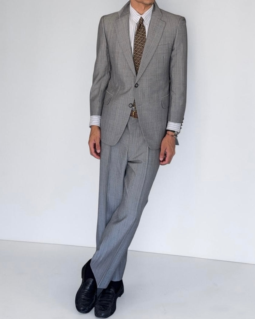 Burberry 1990s 2B Wool Check Grey Suit - Size S Jacket / 32" Waist
