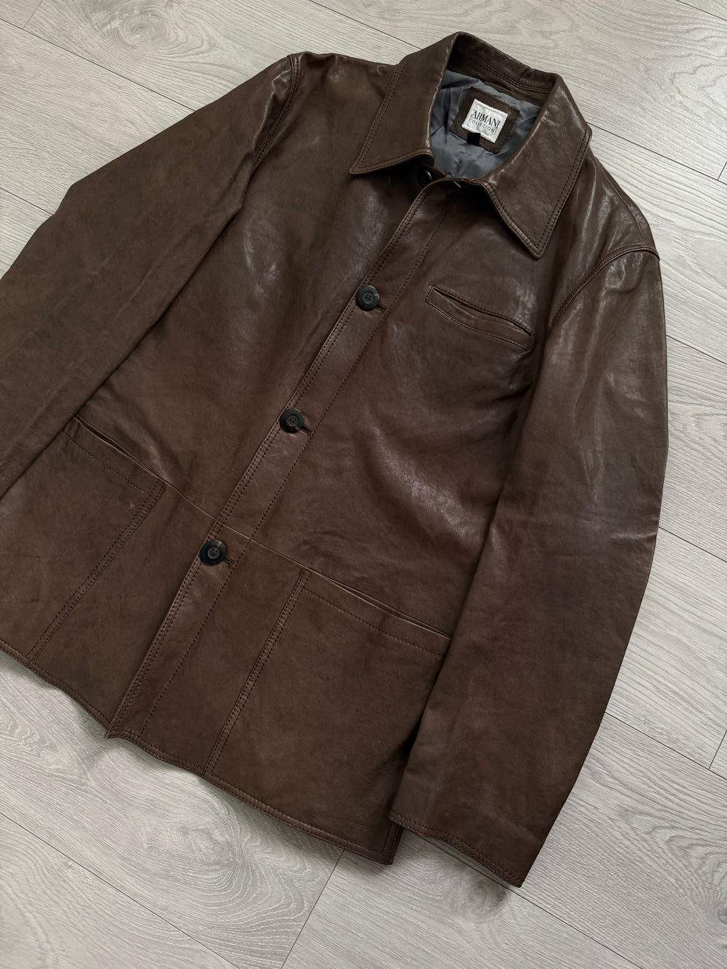 Armani 2000s Tobacco Brown Leather Western Jacket - Size XL