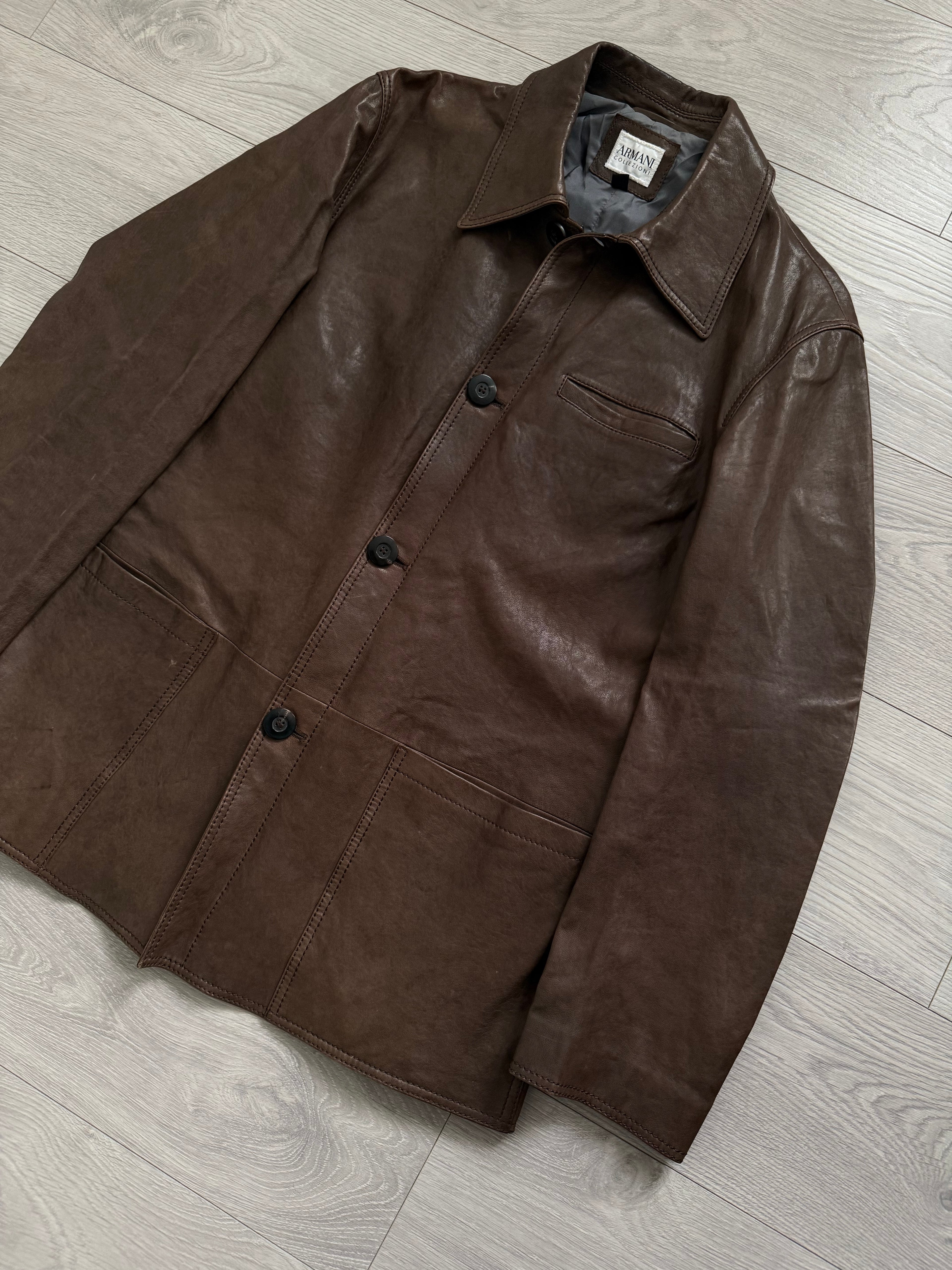 Armani 2000s Tobacco Brown Leather Western Jacket - Size XL