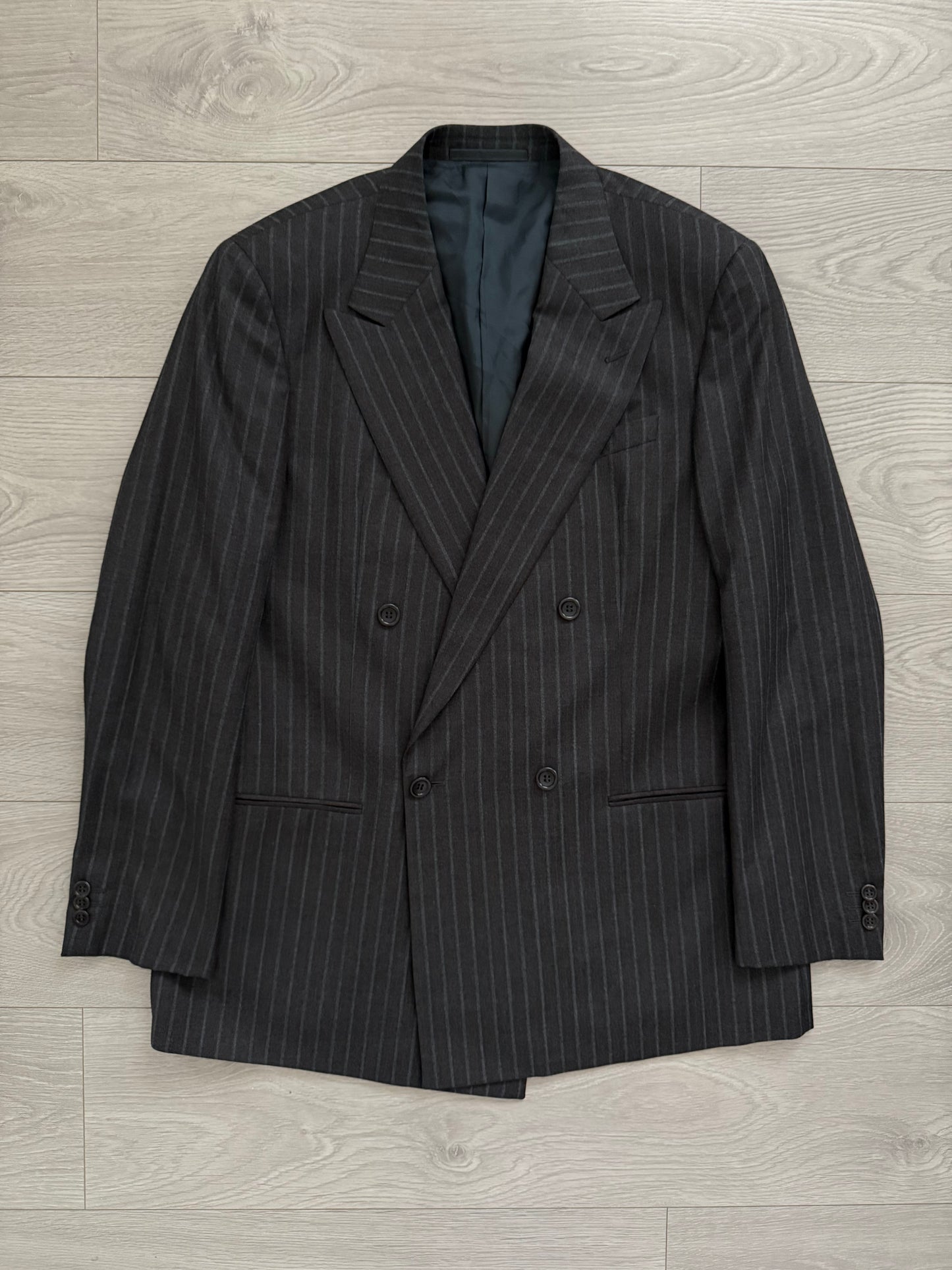 Armani 1990s Double Breasted Pleated Wool Suit - Size L Jacket / 34" Waist