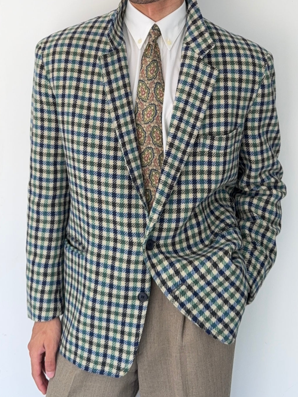 Valentino 1980s Gun Club Check Wool Sports Blazer Jacket - Size L