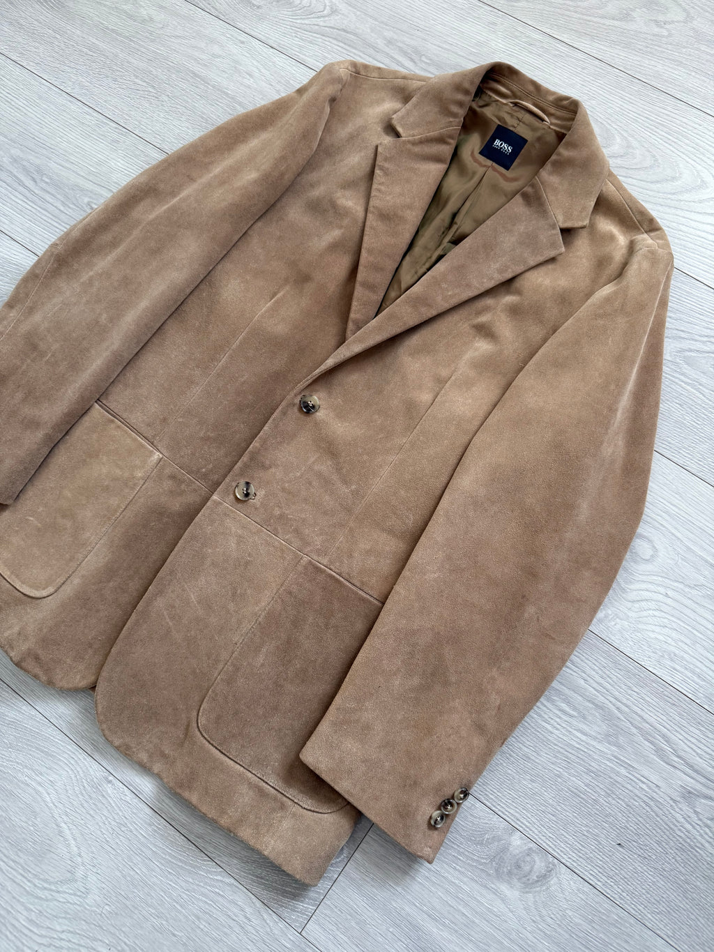 Hugo Boss 1990s Italian Calf Leather Suede 2B Jacket - Size L