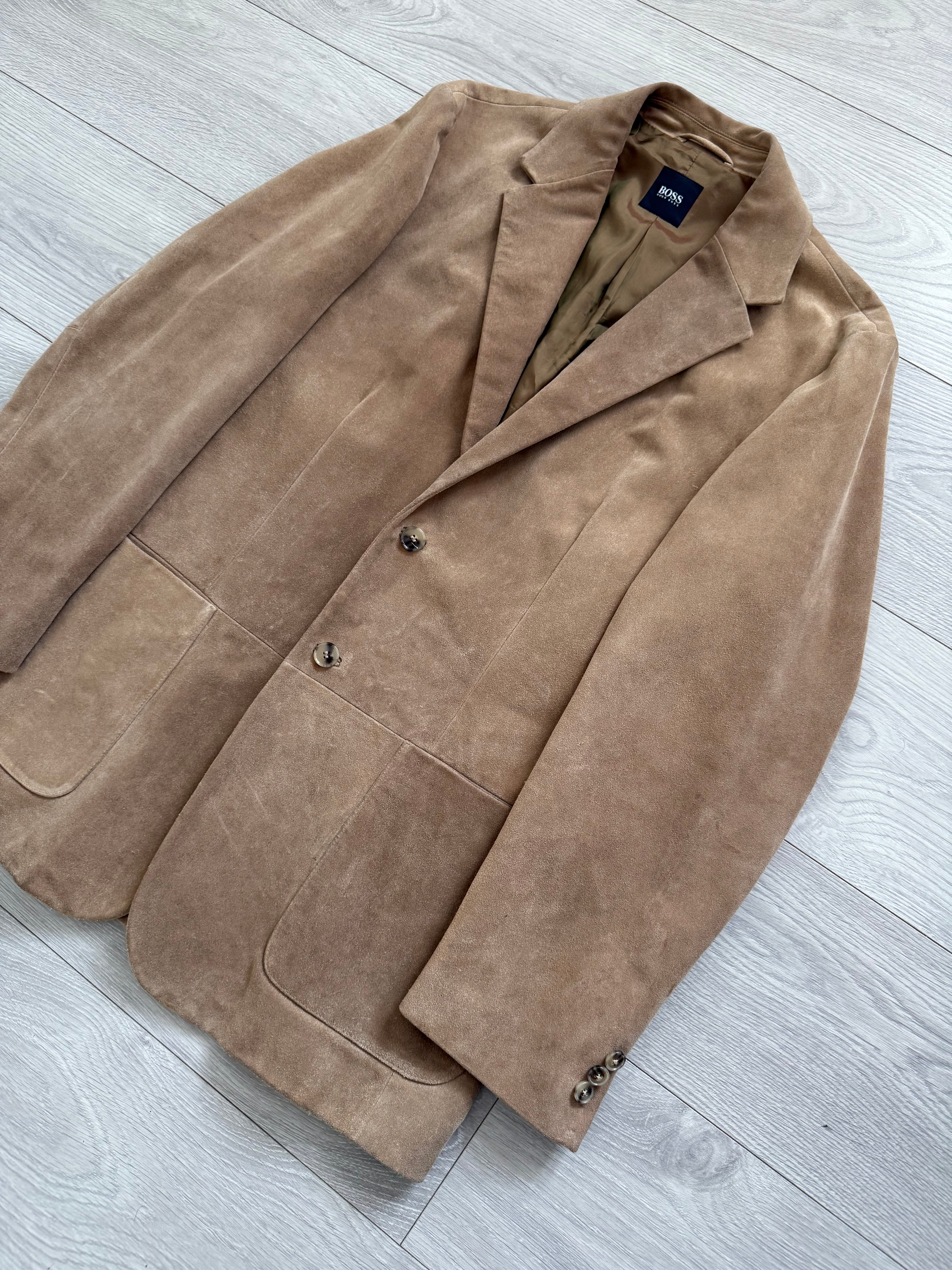 Hugo Boss 1990s Italian Calf Leather Suede 2B Jacket - Size L
