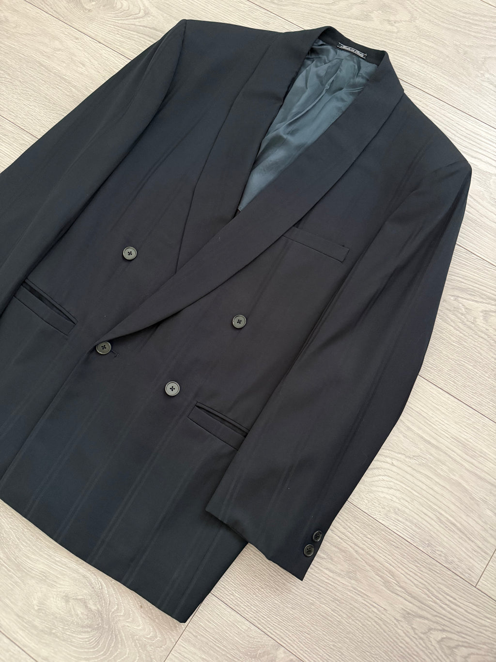 Versace 1980s Shawl Lapel Double Breasted Pleated Wool Striped Suit - Size M Jacket / 30" Waist