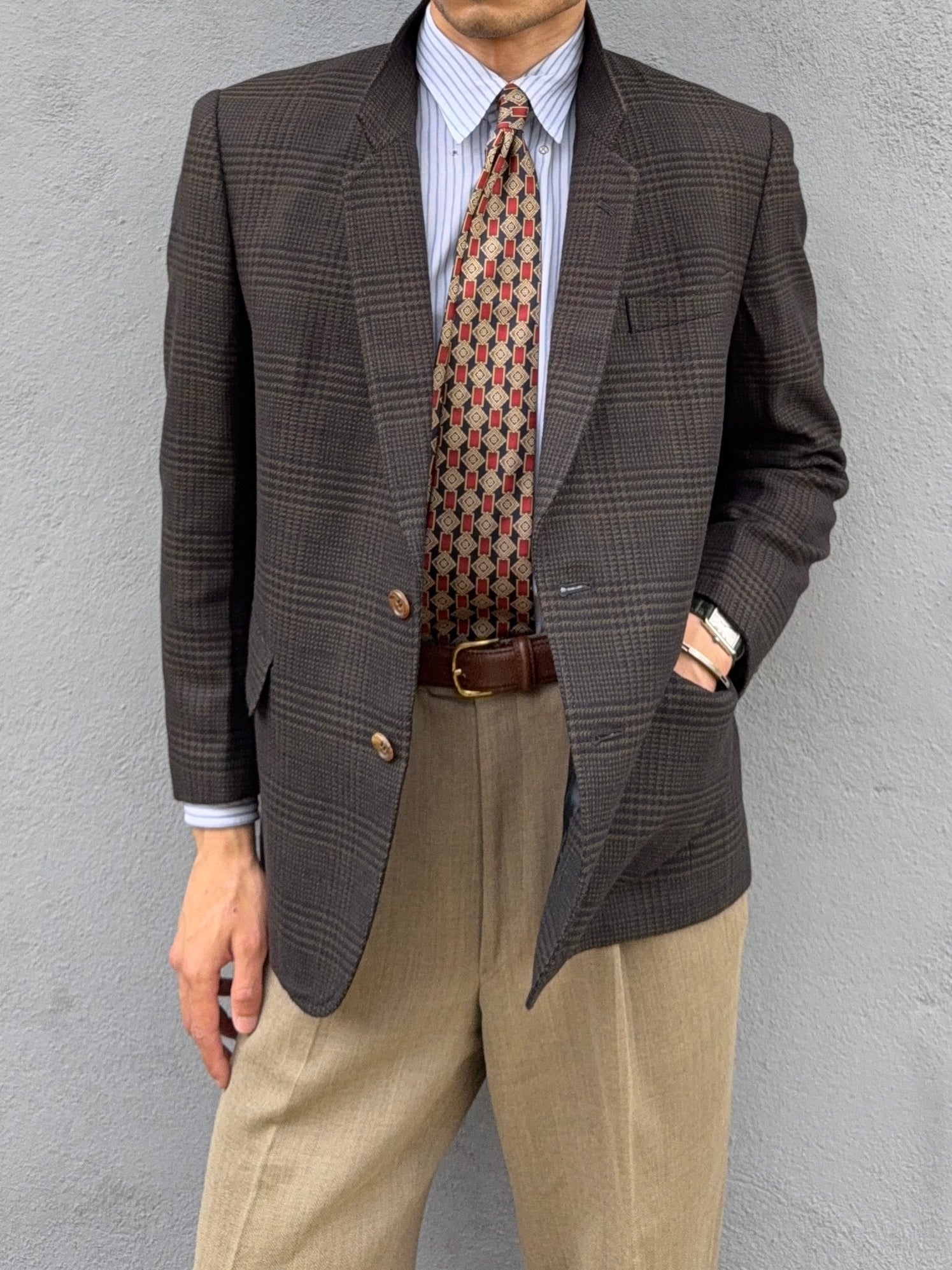 Valentino 1980s 2B Textured Check Wool Sports Jacket Blazer - Size S