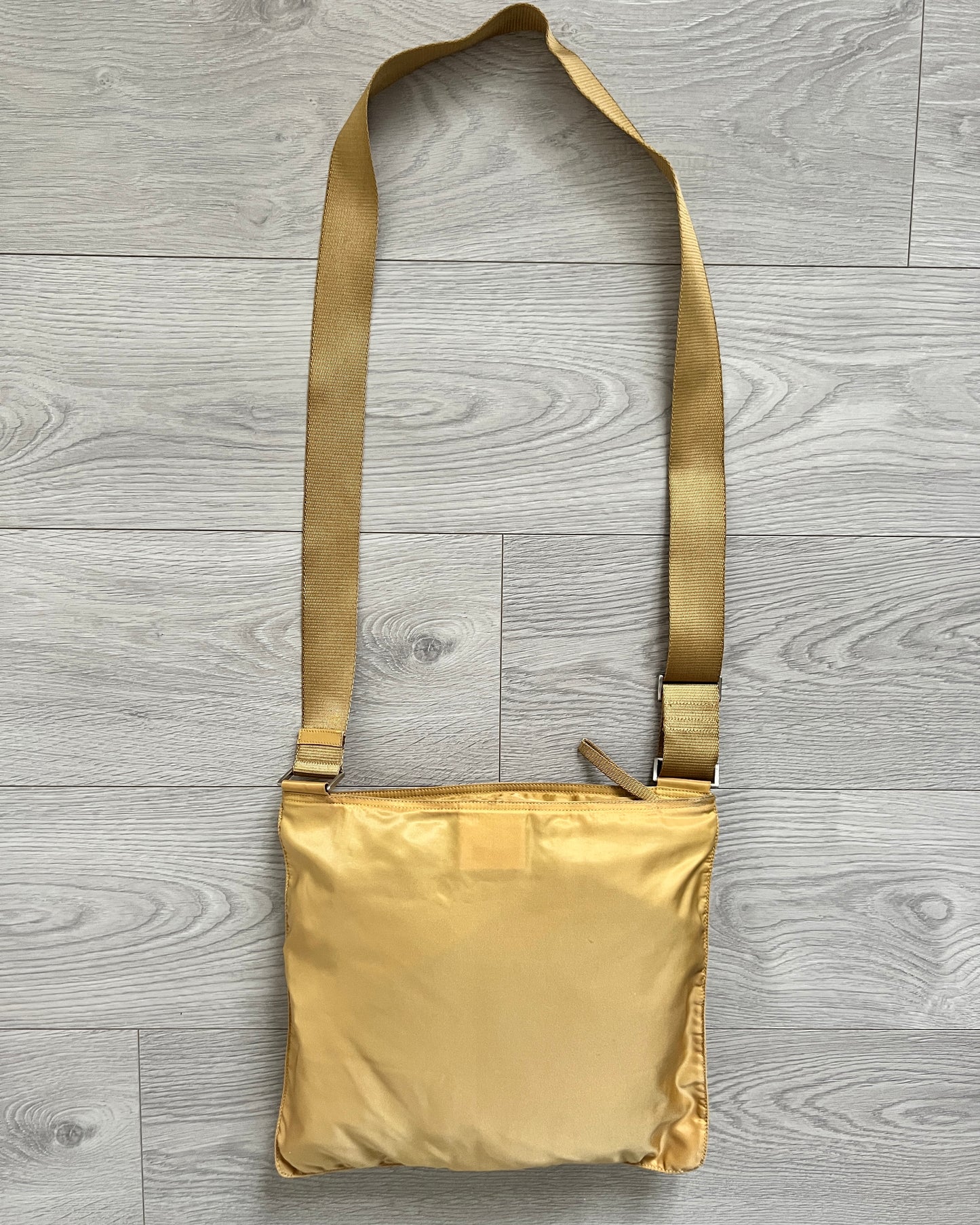 Prada 00s Honey Yellow Vela Nylon Plaque Logo Crossbody Bag