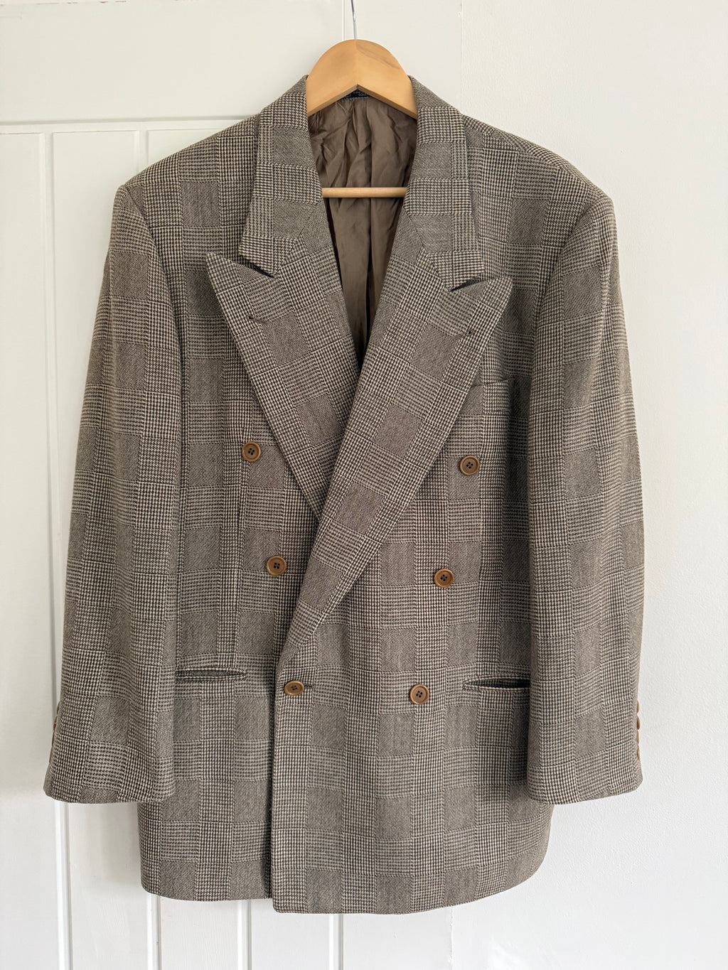 Valentino 1980s Peaked Lapel Double Breasted Textured Wool Sports Blazer Jacket - Size M