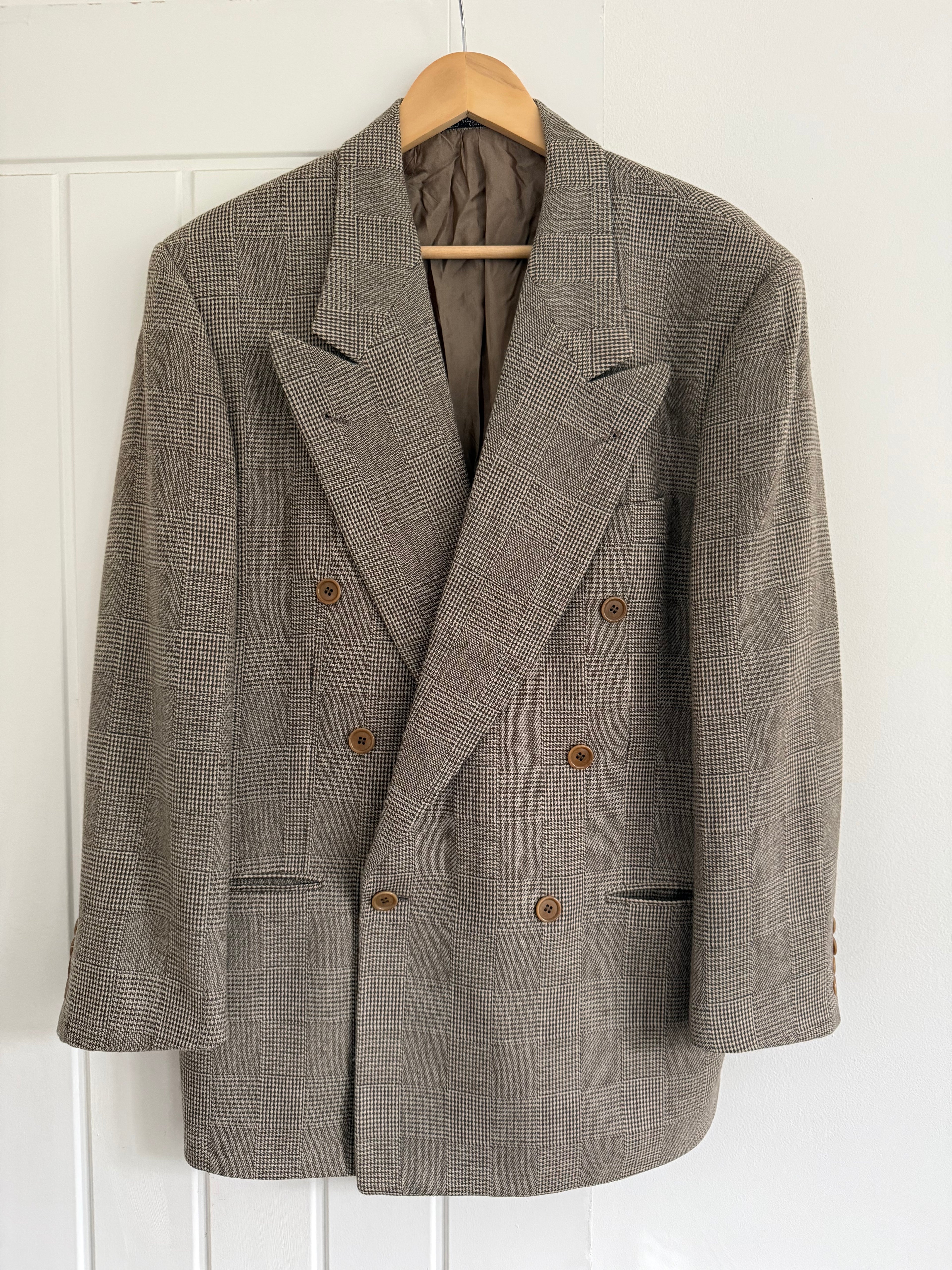 Valentino 1980s Peaked Lapel Double Breasted Textured Wool Sports Blazer Jacket - Size M