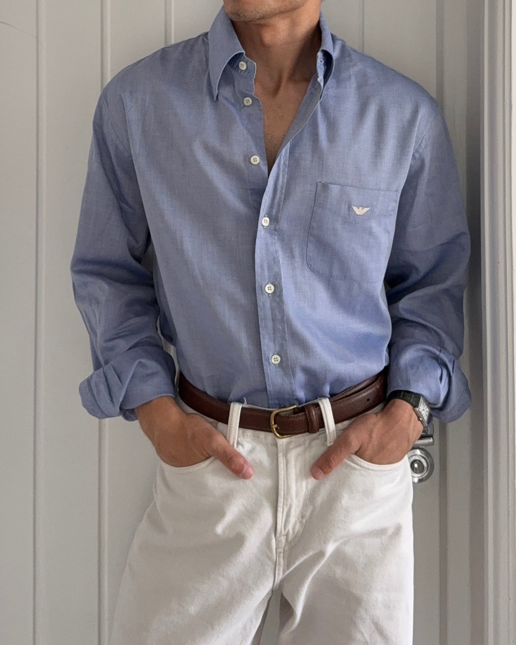 Giorgio Armani 1990s Blue Cotton Shirt - Size XL