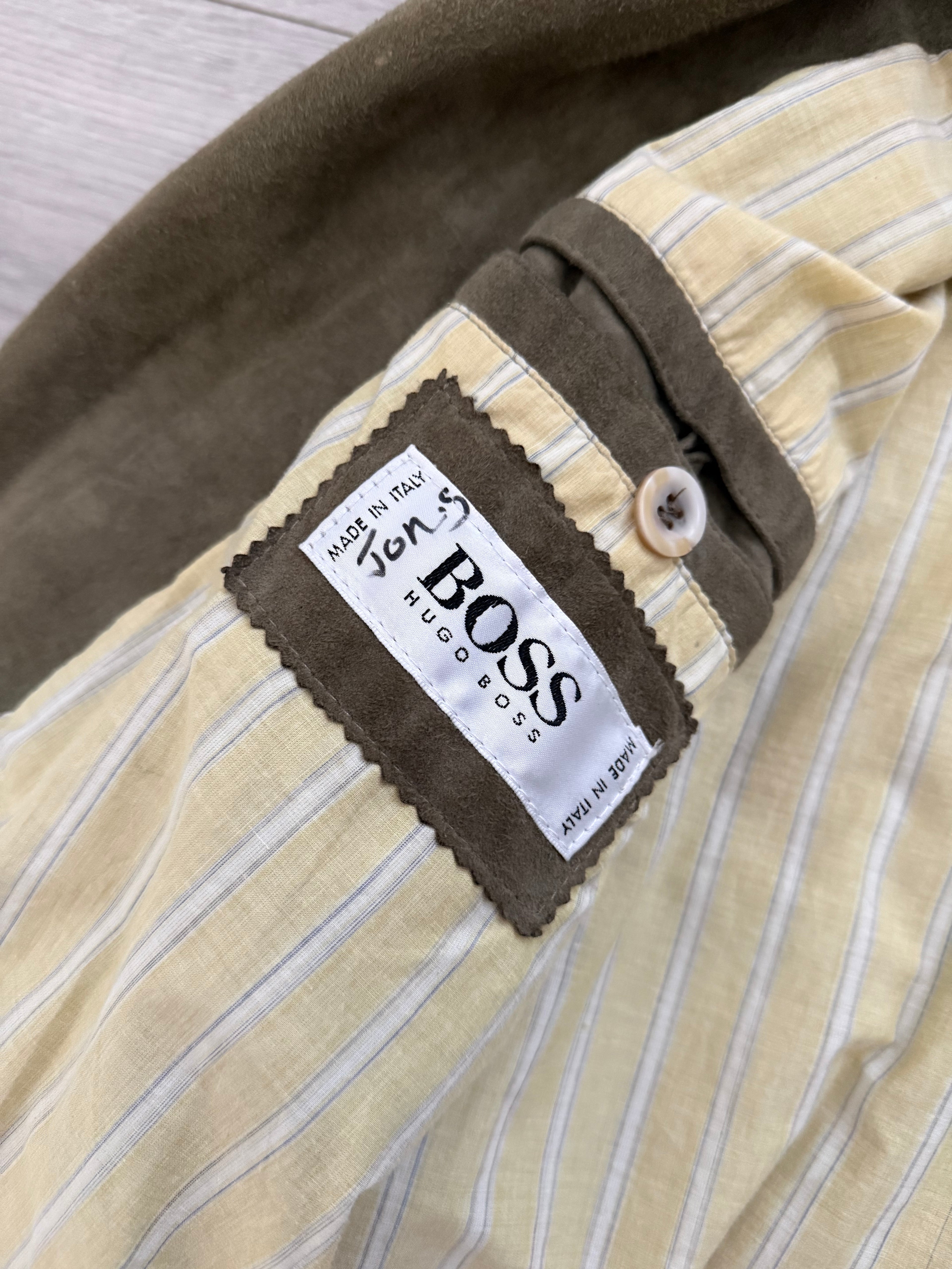 Hugo Boss 1980s Olive Suede Tailored Blouson Jacket - Size XL