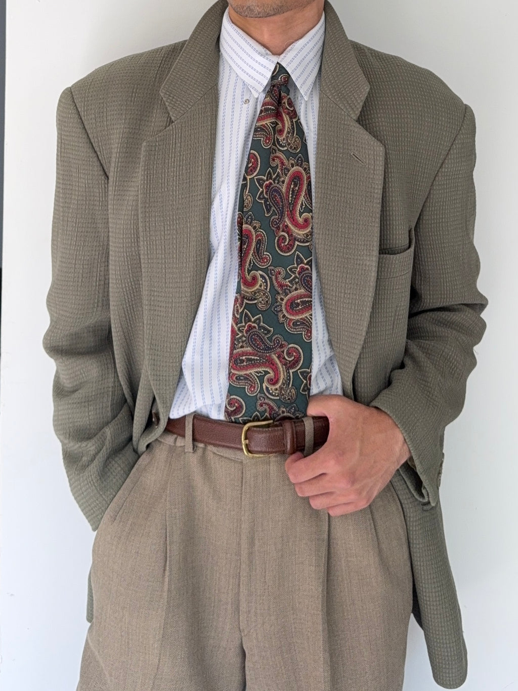 Giorgio Armani Black Label 1990s Textured 2B Sage Green Sports Blazer Jacket - Size XL