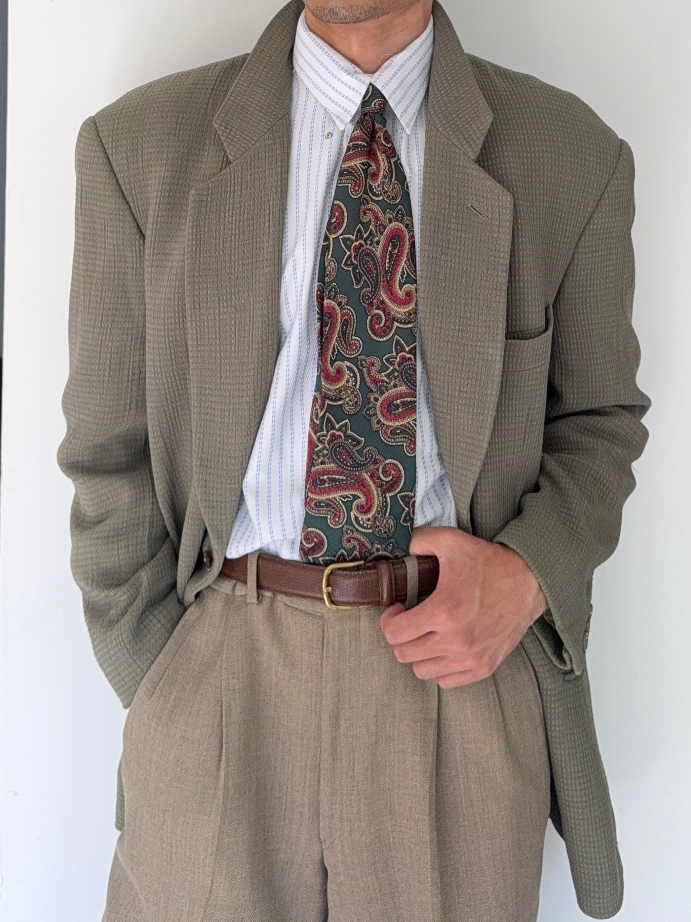 Giorgio Armani Black Label 1990s Textured 2B Sage Green Sports Blazer Jacket - Size XL