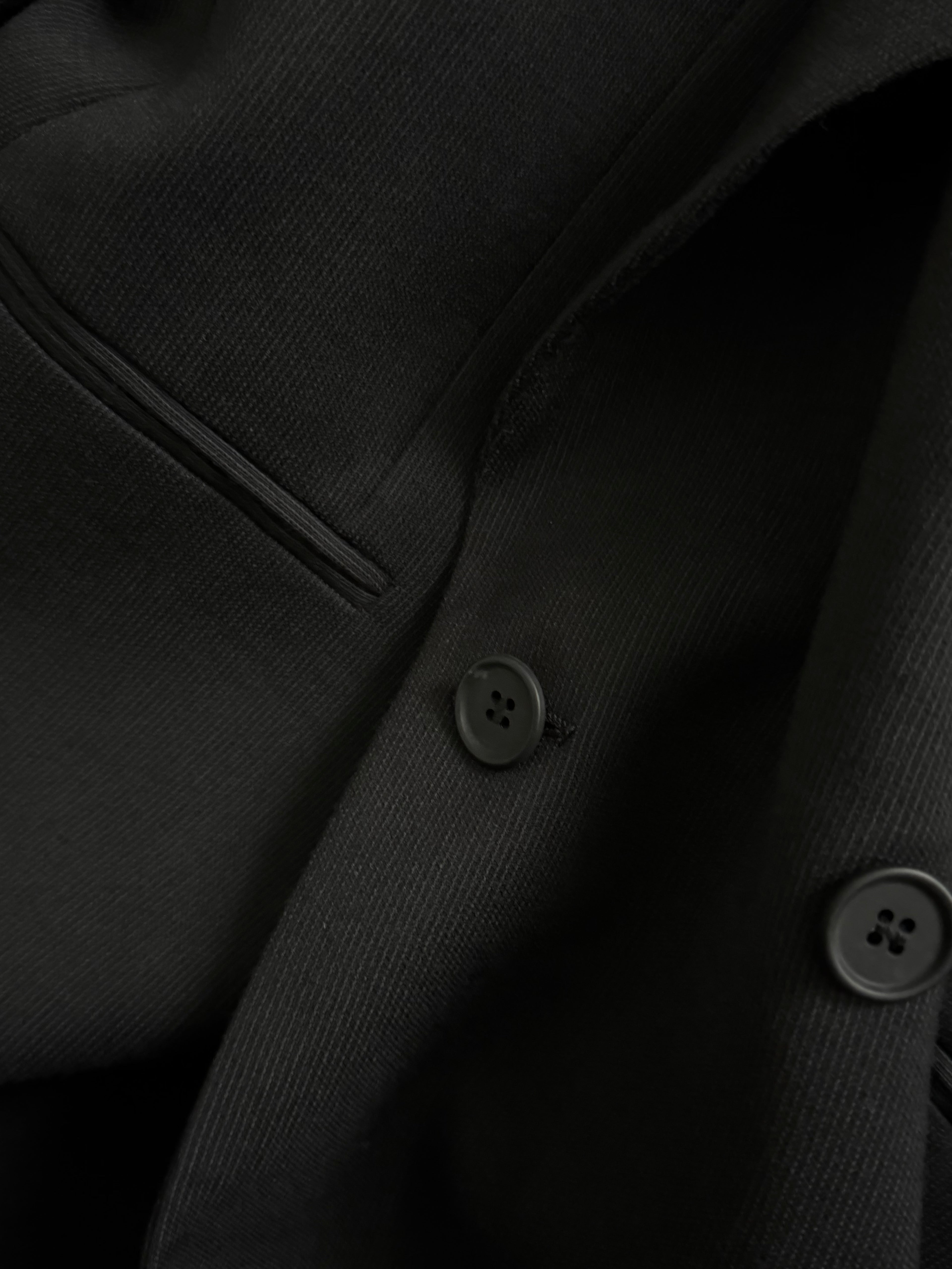 Giorgio Armani 1980s Double Breasted Pleated Wool Suit Black New - Size L Jacket / 32" Waist