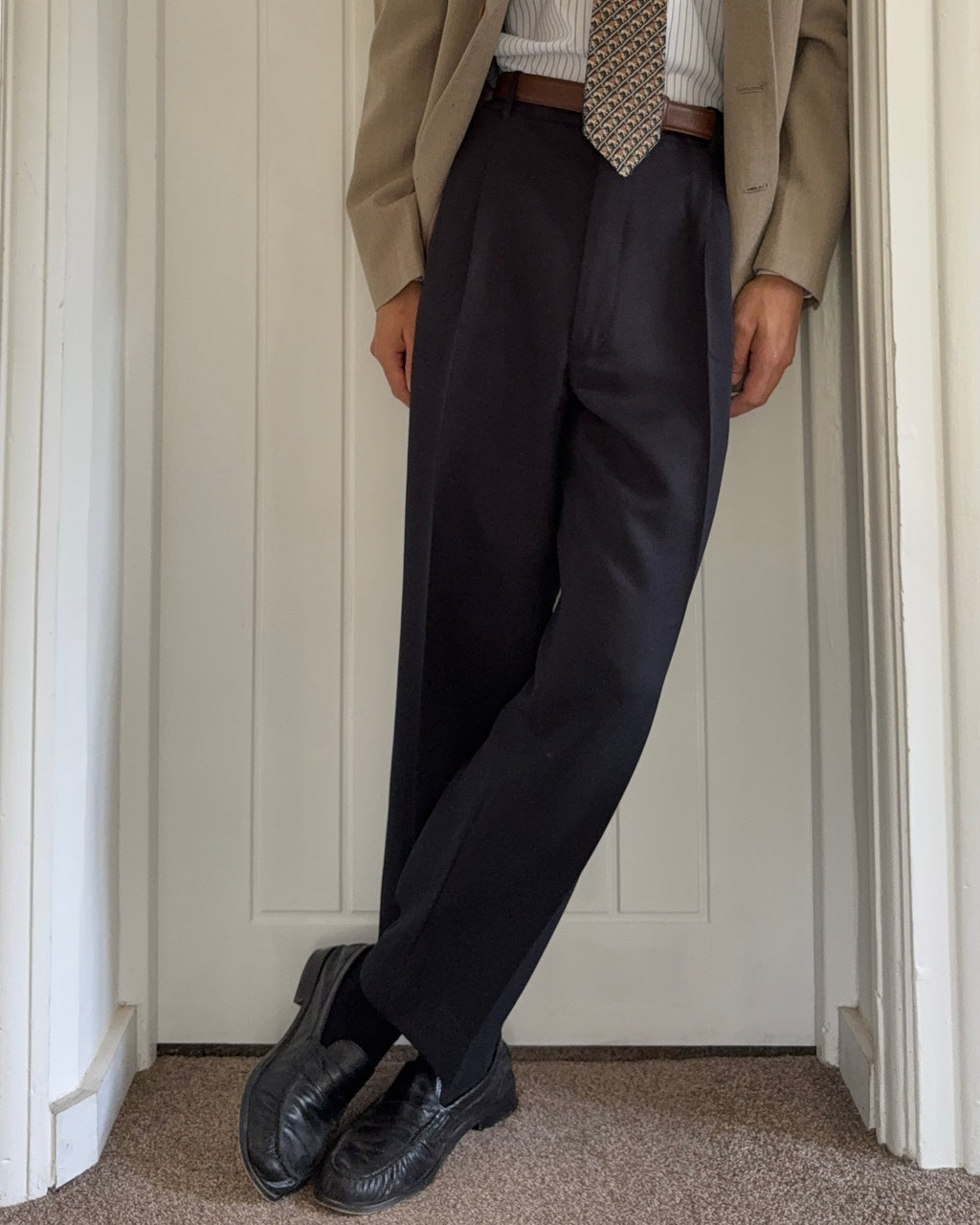Vintage 1990s Double Pleat Wool Navy Pants - Size 38" Waist