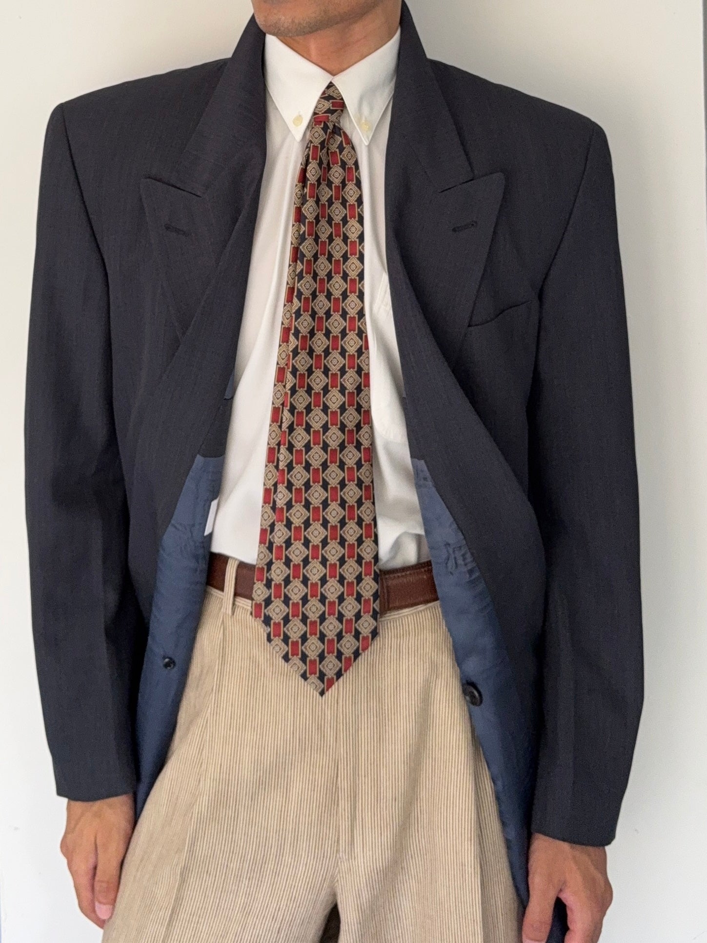 Hugo Boss 'Al Capone' 1980s Peaked Lapel Double Breasted Wool Rayon Sport Blazer Jacket - Size L