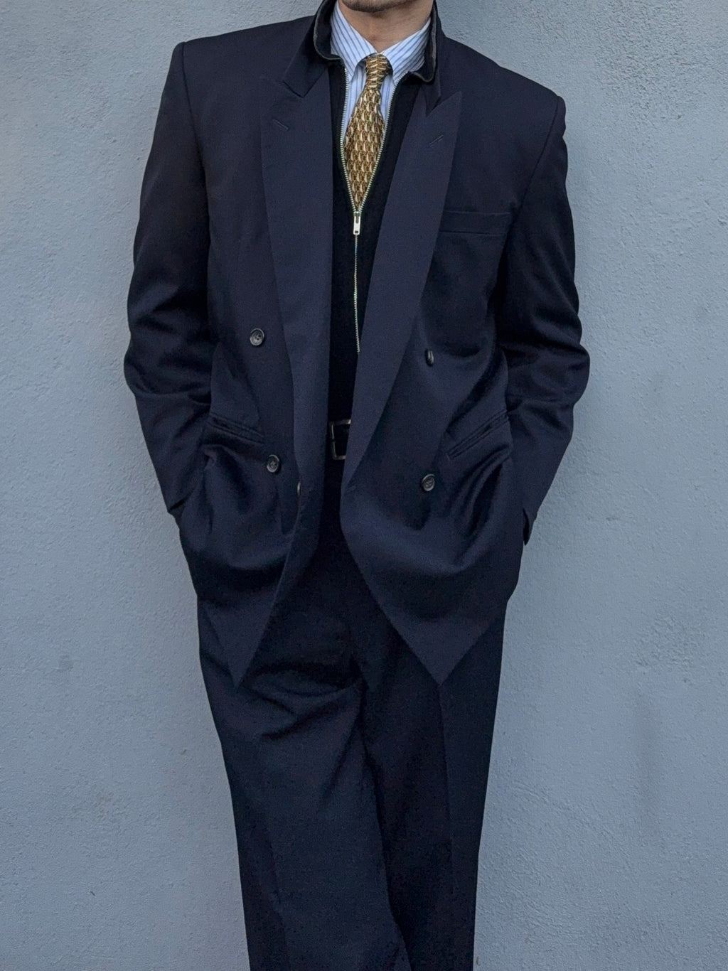 Comme Des Garcons Homme 1992 Double Breasted Pleated Wool Navy Suit - Size M Jacket / 30" Waist