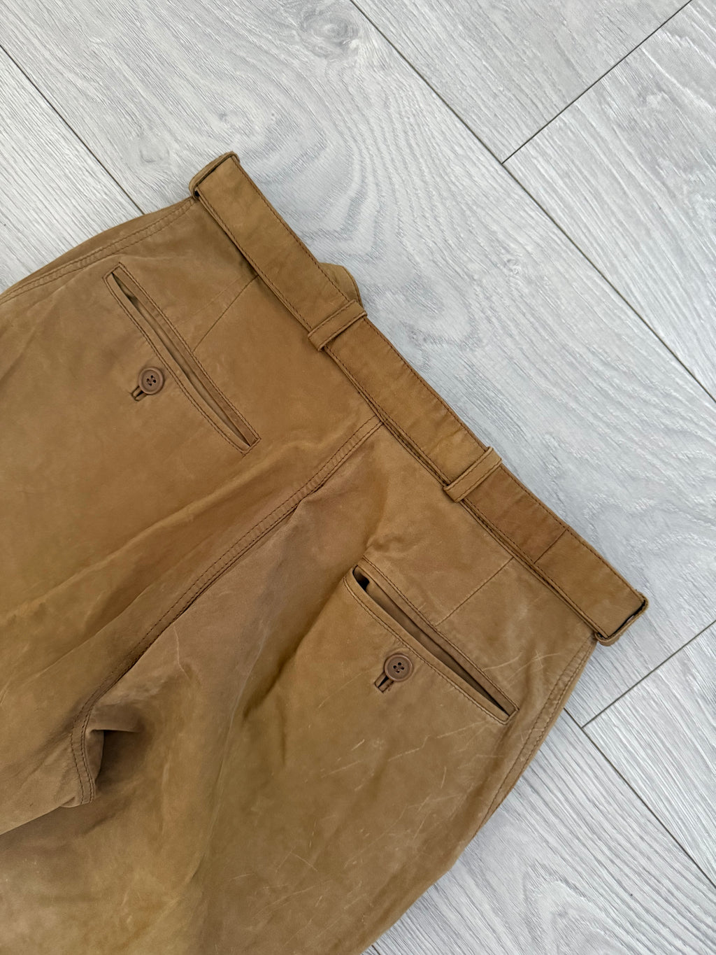 Giorgio Armani 1970s Suede Leather Belted Pants - Size 30" Waist