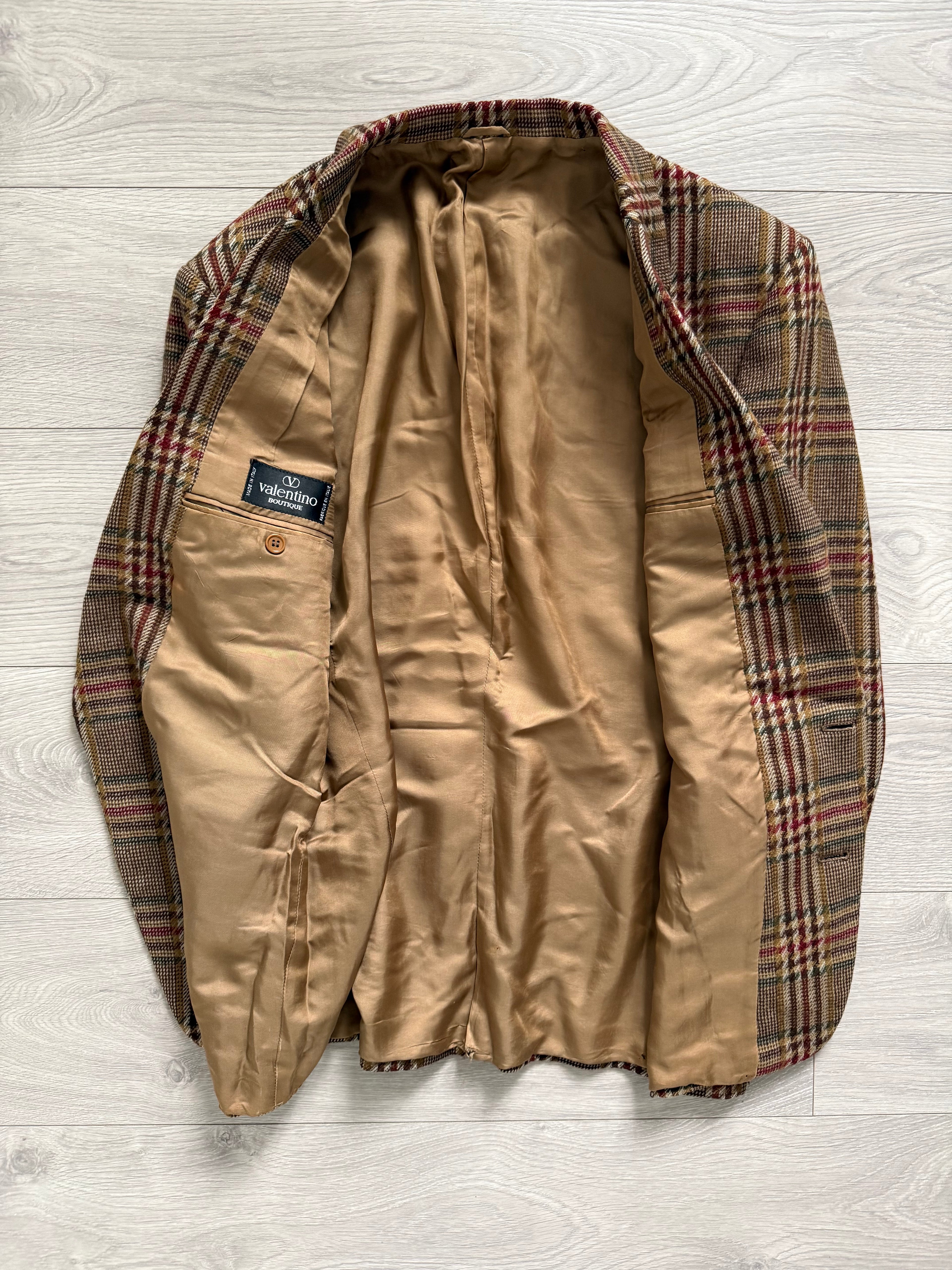 Valentino 1980s 2B Textured Wool Check Sports Jacket Blazer  - Size L
