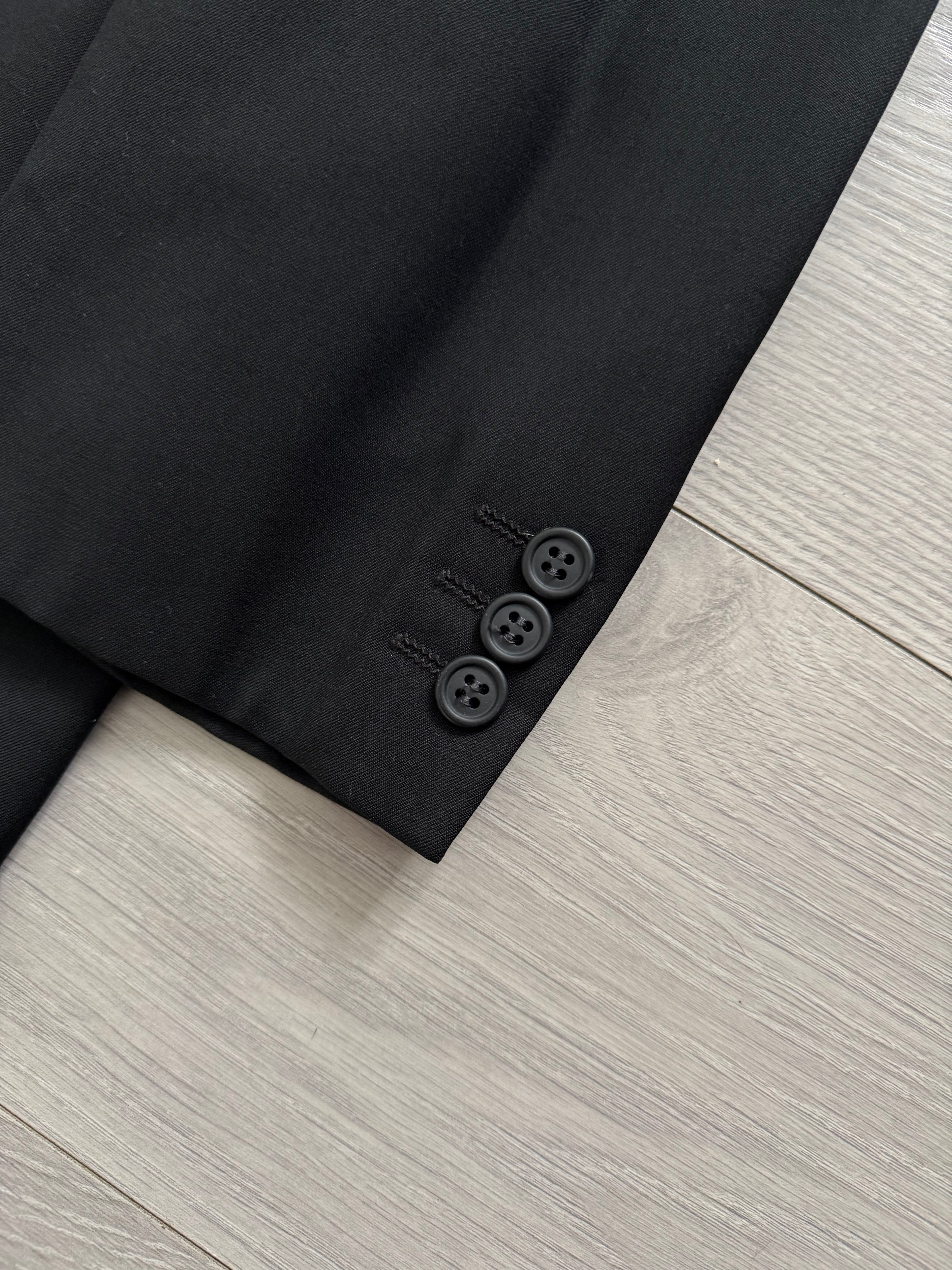 Giorgio Armani 1980s Peaked Lapel Double Breasted Pleated Black Suit - Size XXL Jacket / 44" Waist