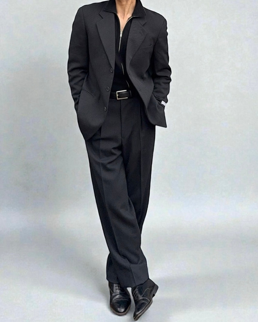 Giorgio Armani 1980s 3B Pleated Wool Suit Black New - Size L Jacket / 32" Waist