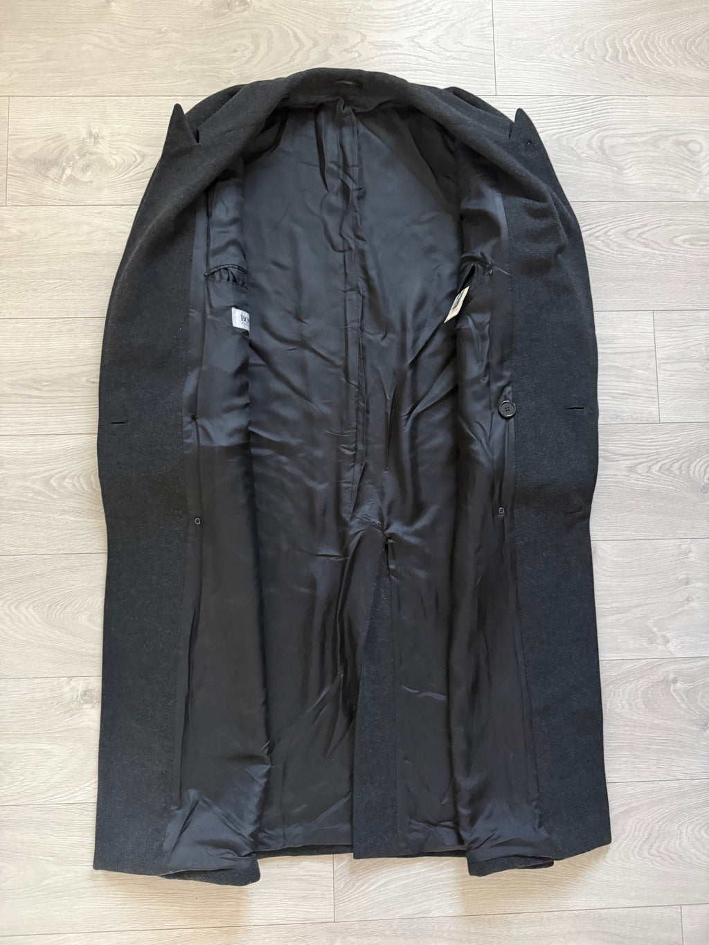 Hugo Boss 1980s 'Facel Vega' Double-Breasted Peaked Lapel Long Wool Coat - Size L