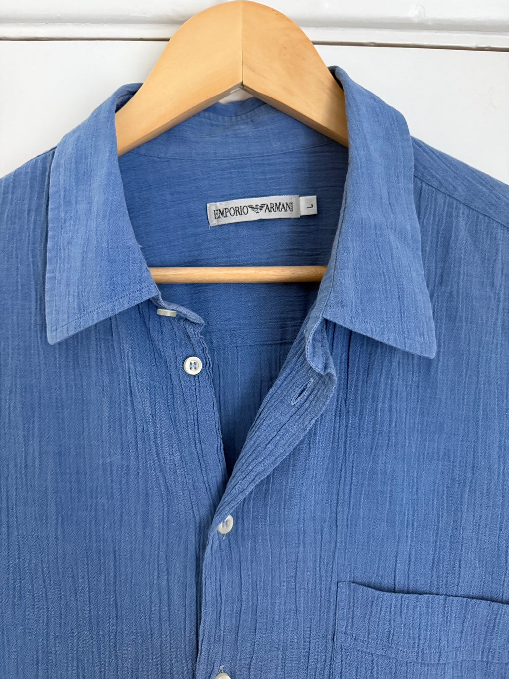 Emporio Armani 1990s Blue Textured Shirt - Size L