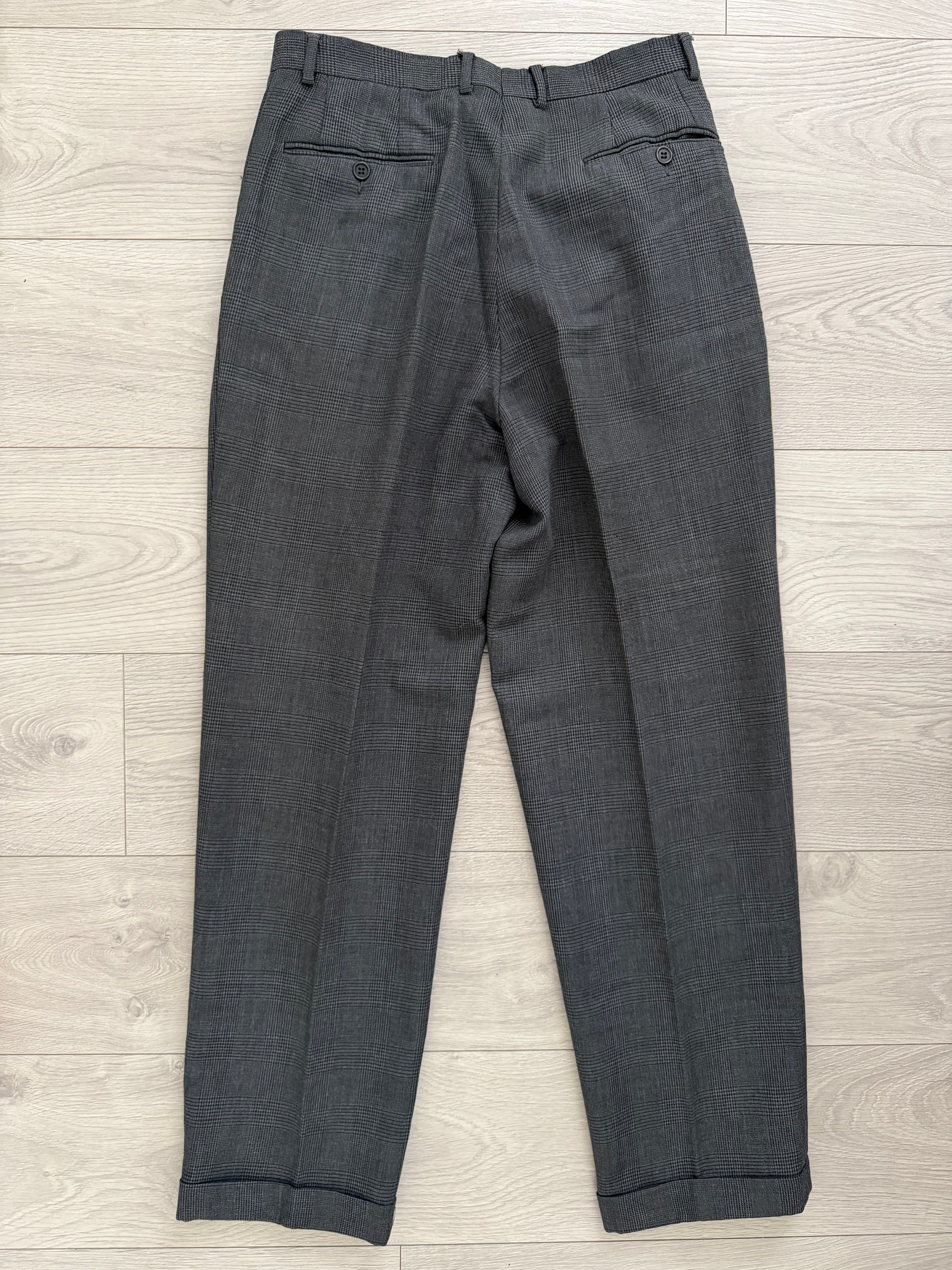 Emporio Armani 1990s 3B Prince of Wales Check Grey Pleated Wool Suit - Size L Jacket / 32" Waist