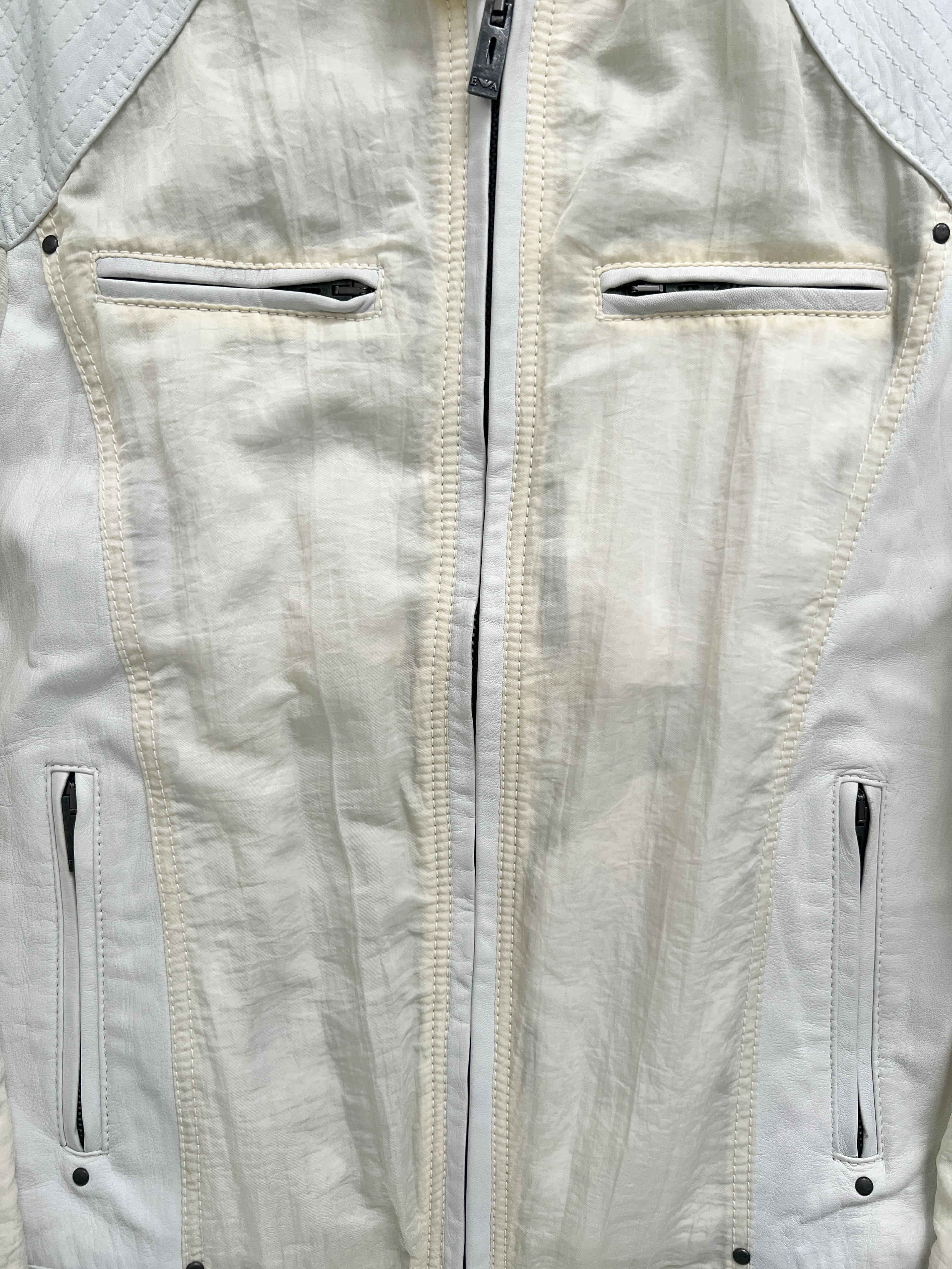 Emporio Armani 2001 Leather Panelled Cafe Racer Moto Jacket - Size M