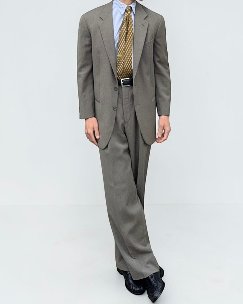 Emporio Armani 1980s 2B Olive Grey High Waisted Pleated Wool Suit - Size M Jacket / 30" Waist