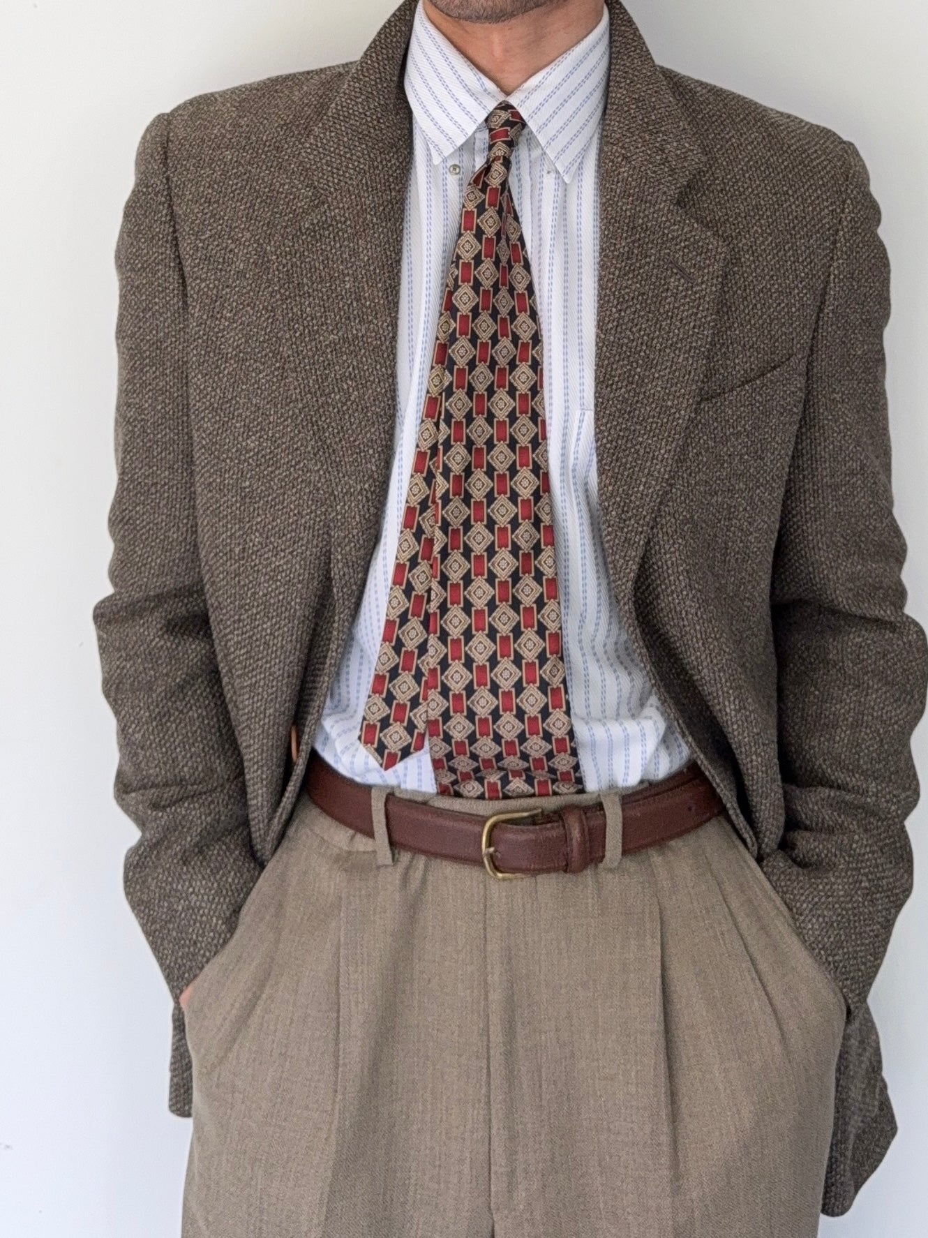 Giorgio Armani 1980s Brown 3B Textured Wool Sports Jacket Blazer - Size S