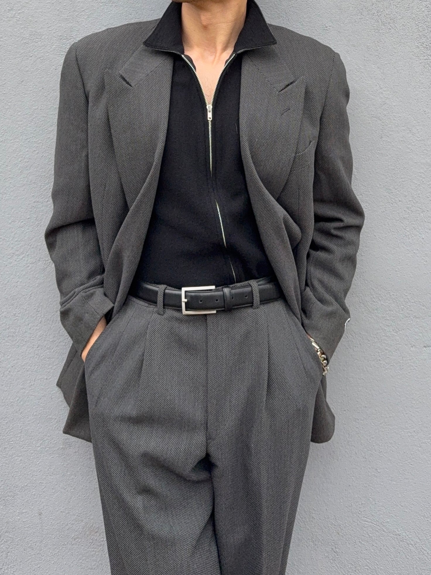 Giorgio Armani 1980s Double Breasted Pleated Wool Suit Grey New - Size L Jacket / 32" Waist