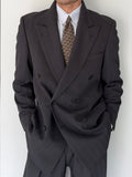 Hugo Boss 1980s 'Omega' Peaked Lapel Double Breasted Pleated Wool Herringbone Suit Grey - Size M Jacket / 32" Waist