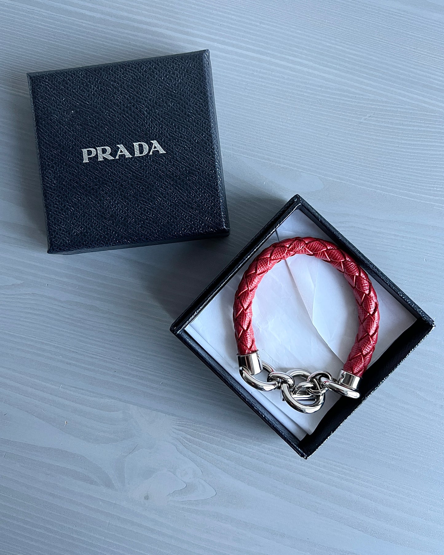 Prada Mainline 2015 Braided Leather Toggle Bracelet