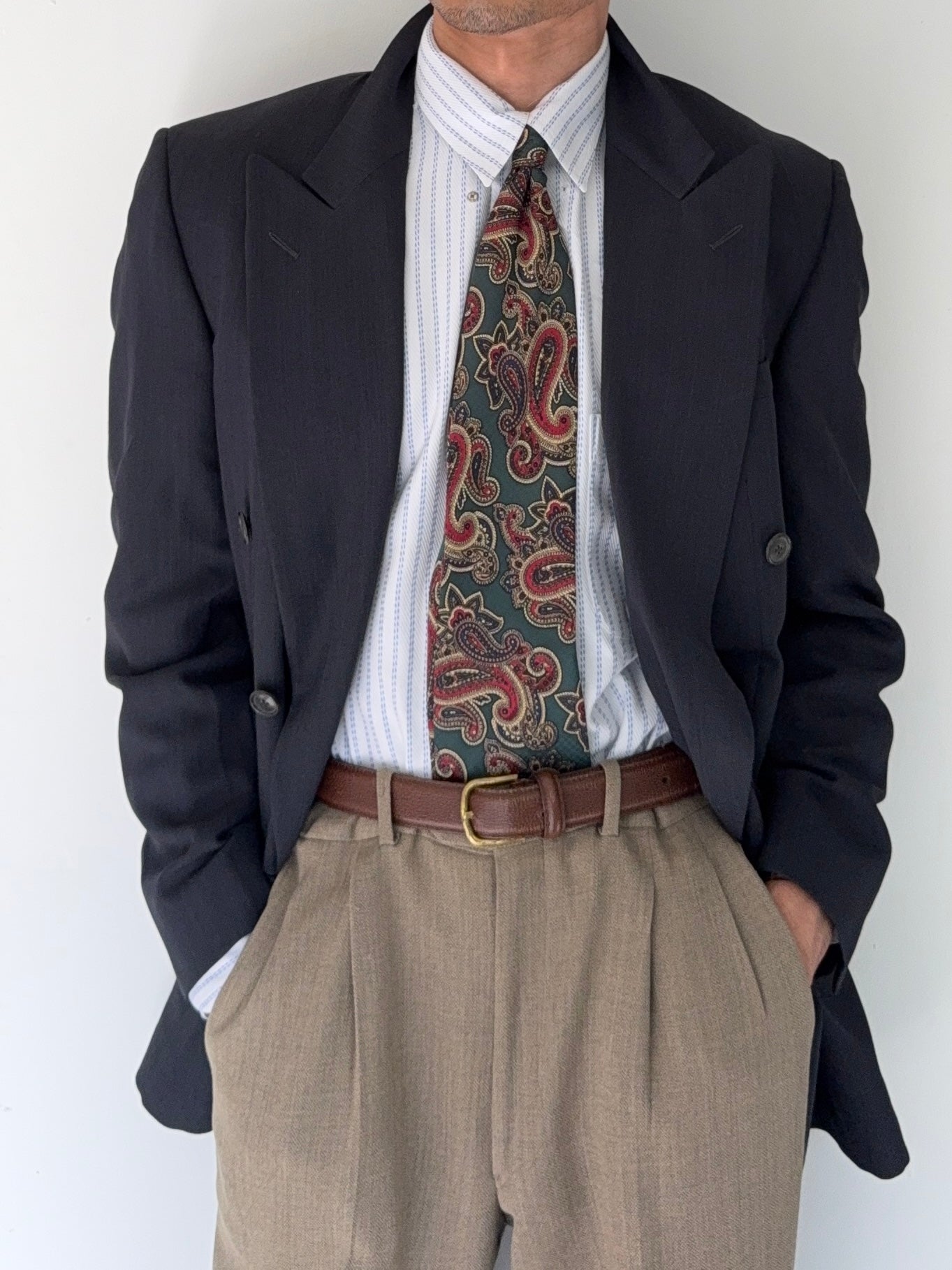 Versace 1980s 6B Double Breasted Peaked Lapel Textured Wool Sports Blazer Jacket - Size S