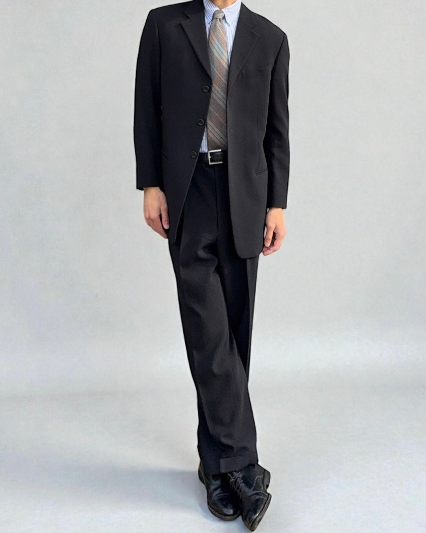 Armani 1990s 3B Black Pleated Wool Suit - Size L Jacket / 33" Waist