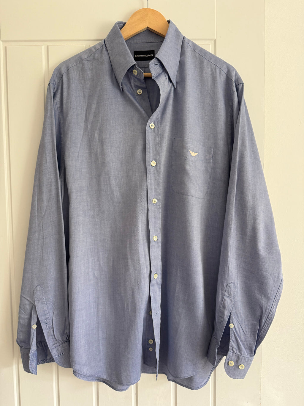 Giorgio Armani 1990s Blue Cotton Shirt - Size XL