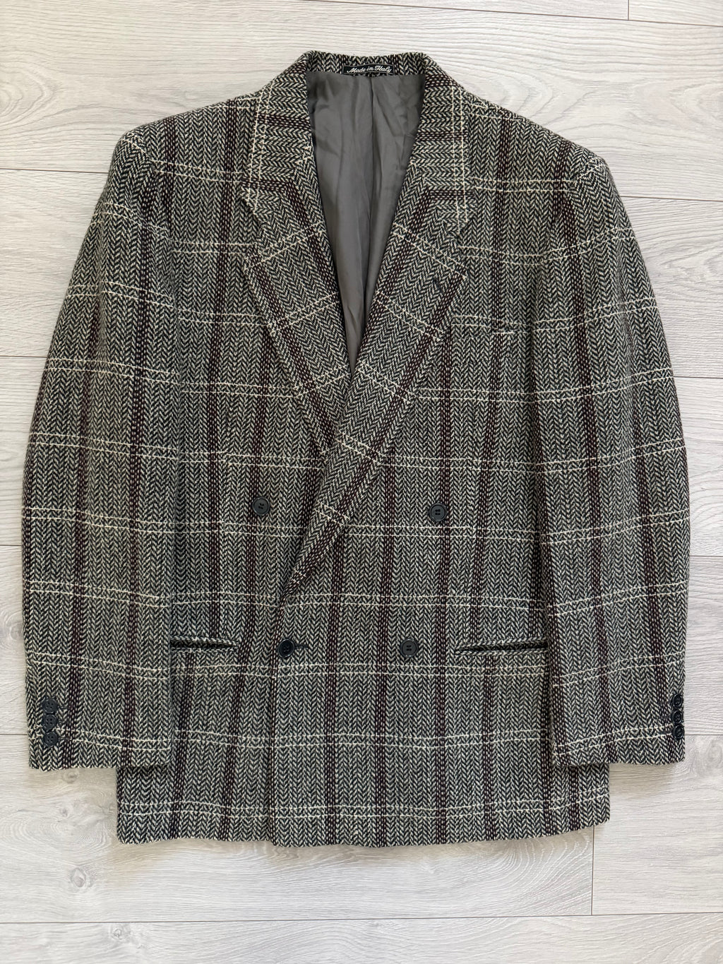 Giorgio Armani Double Breasted Check Wool Textured Sport Jacket Blazer - Size M