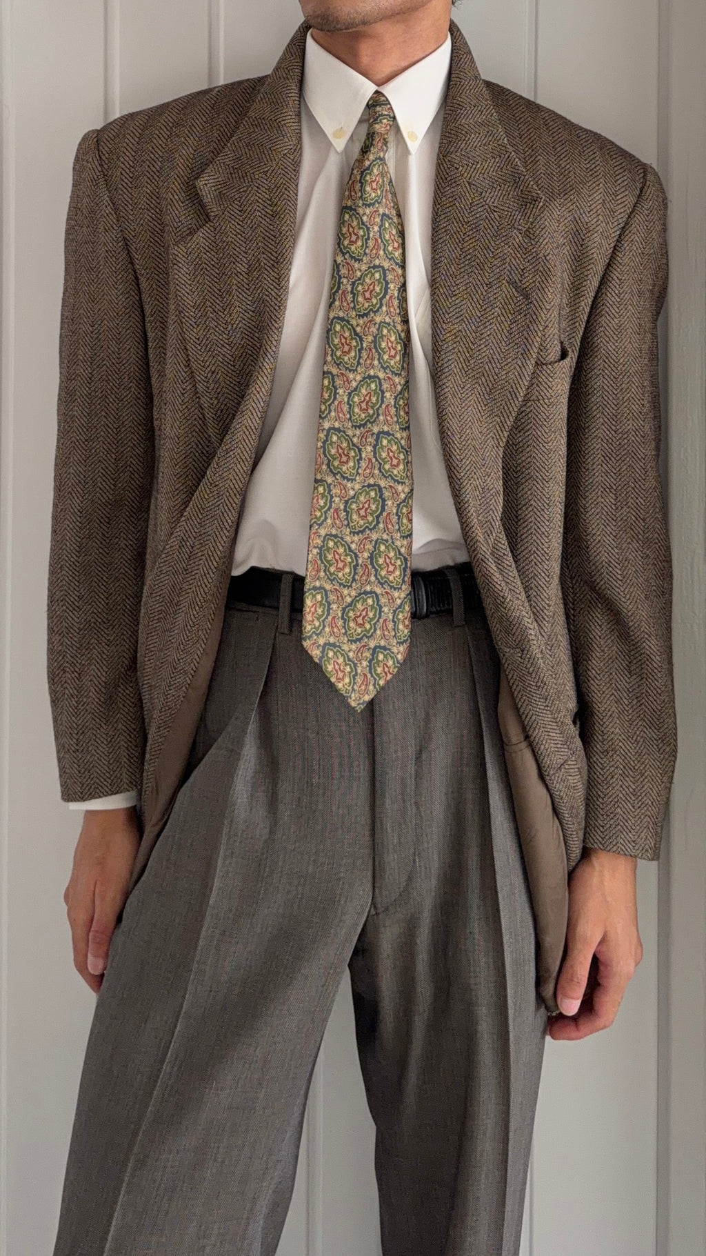 Giorgio Armani 1980s 2B Herringbone Wool Sport Jacket Blazer - Size M