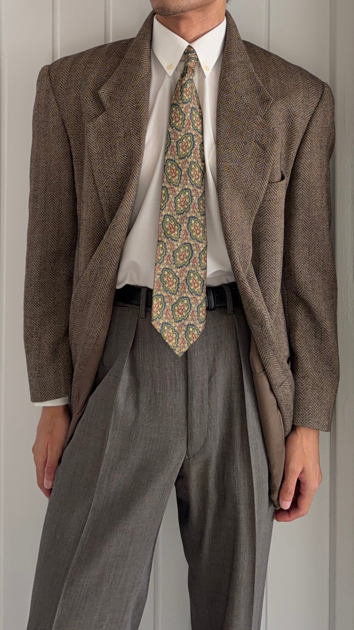 Giorgio Armani 1980s 2B Herringbone Wool Sport Jacket Blazer - Size M