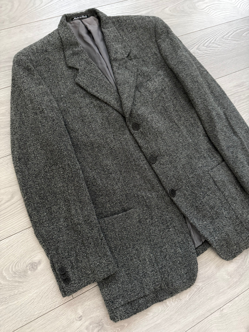 Giorgio Armani 1980s 3B Boucle Textured Grey Wool Sport Jacket Blazer - Size M