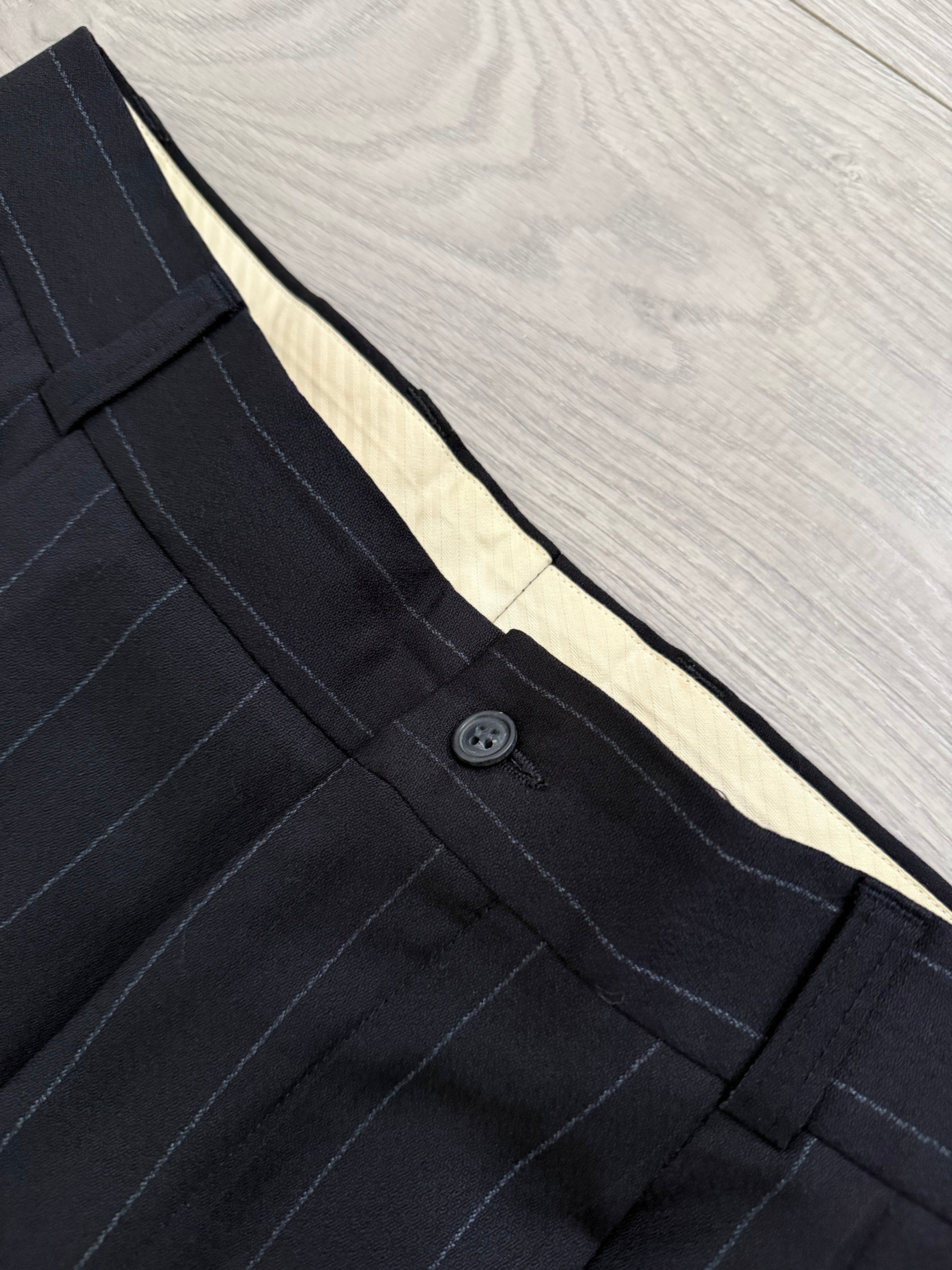 Hugo Boss 1990s 'Nostalgia' 6B Double Breasted Pleated Striped Wool Navy Suit - Size M Jacket / 32" Waist