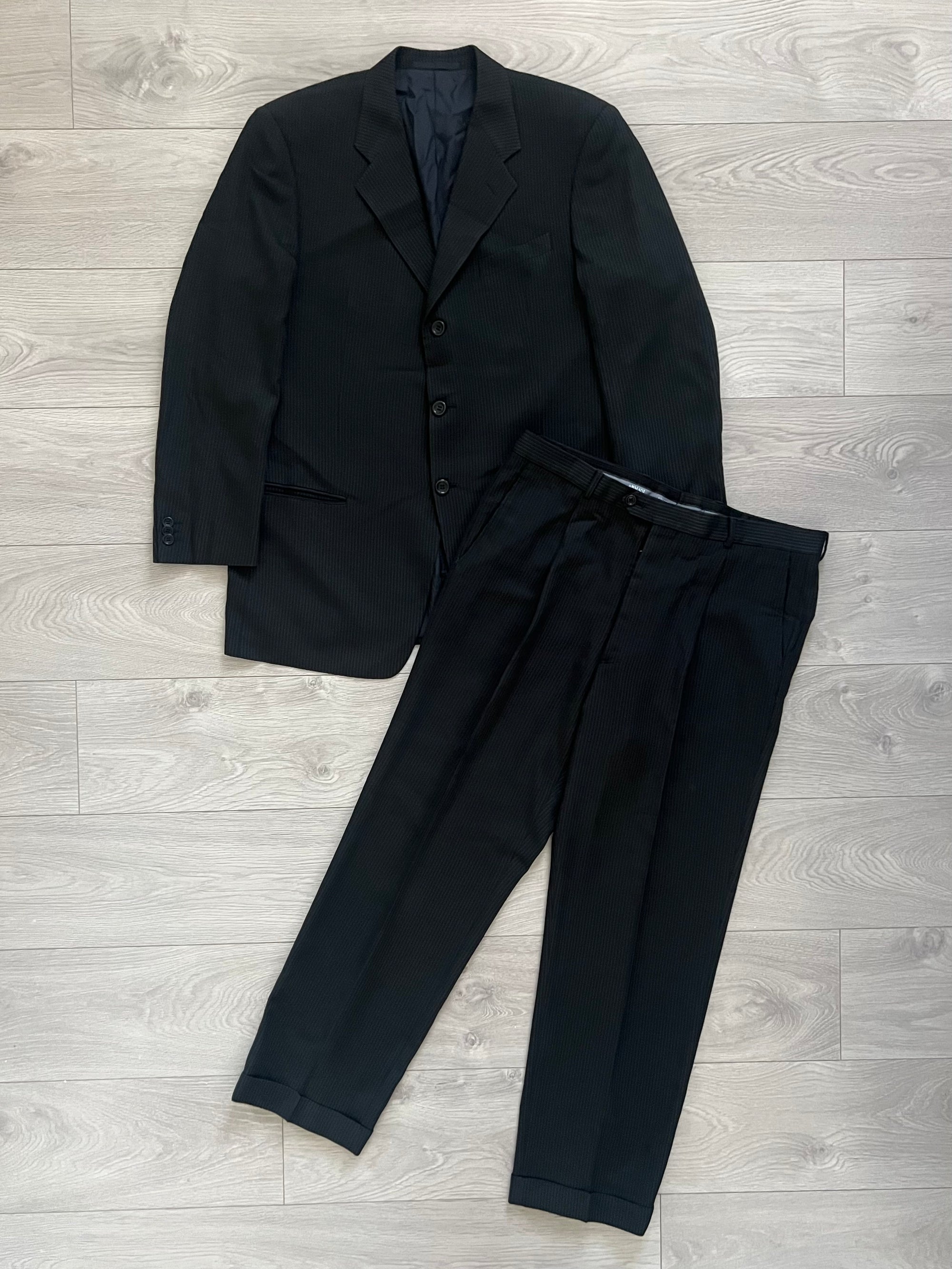 Armani 1990s Striped Pleated Relaxed Suit - L Jacket / 36" Waist