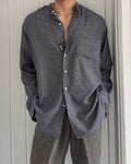 Emporio Armani 1980s Nehru Collar Relaxed Fit Check Shirt - Size L
