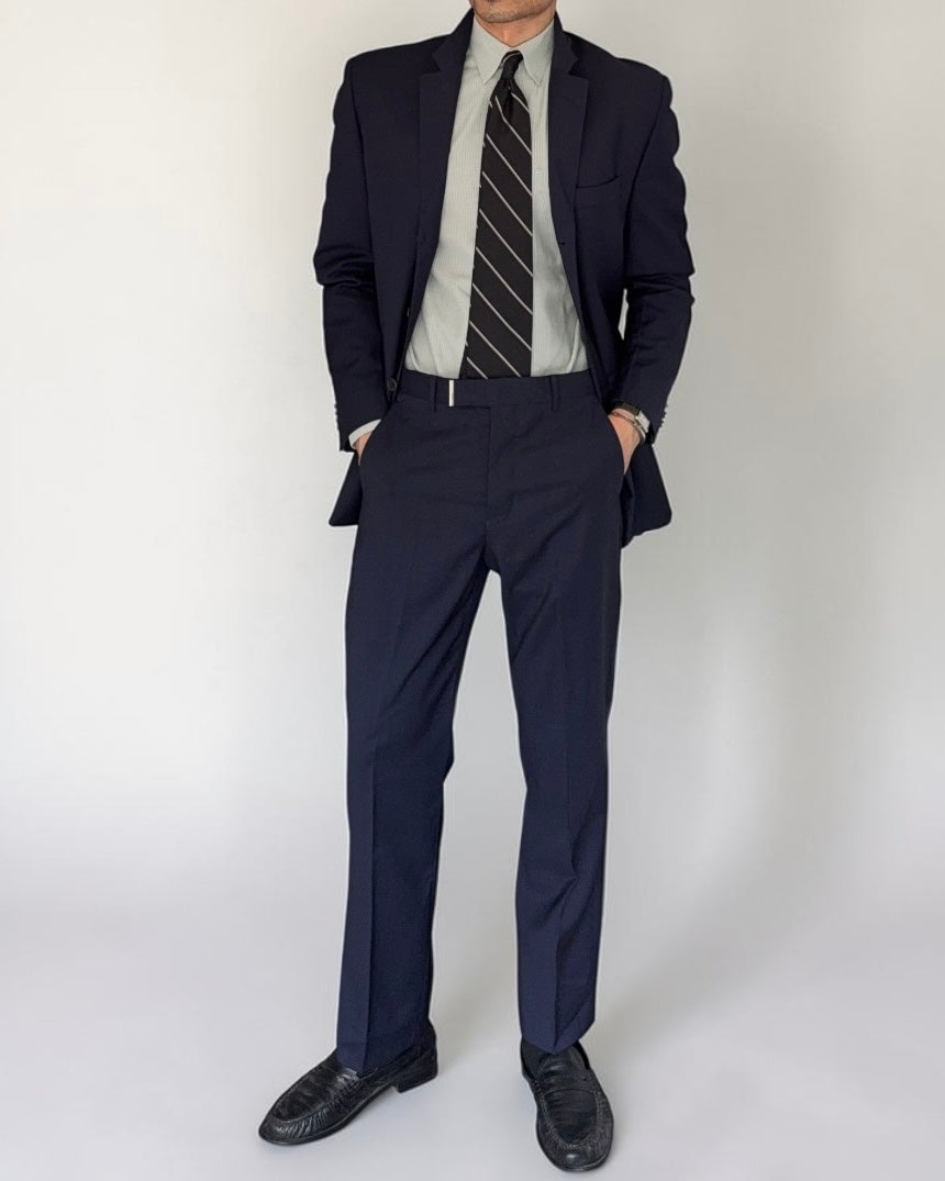 Helmut Lang 1999 Metal Tab 3B Navy Wool Suit - Size S Jacket / 30" Waist