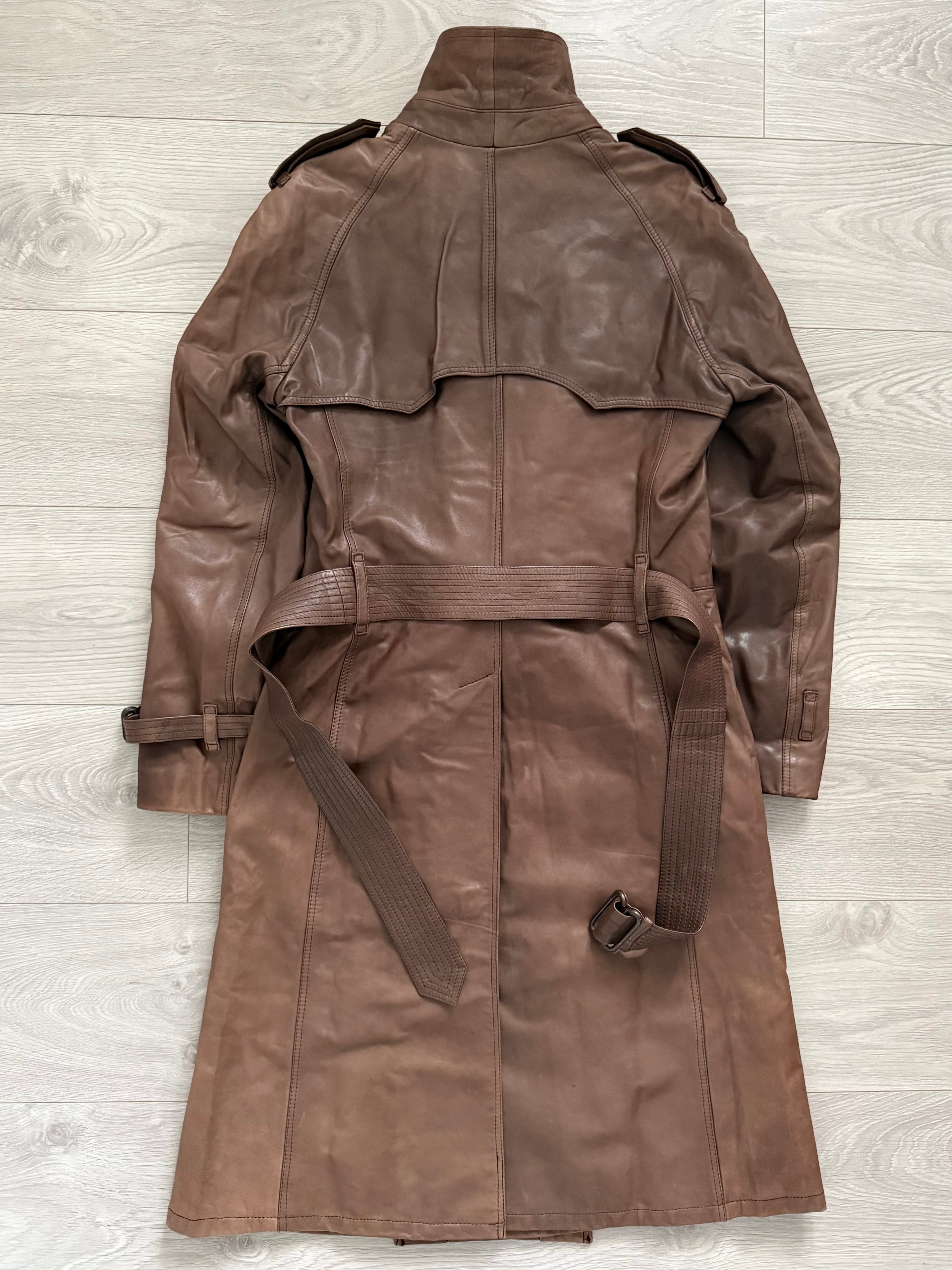 Sicons Armani 1980s Leather Military Trench Coat - Size S