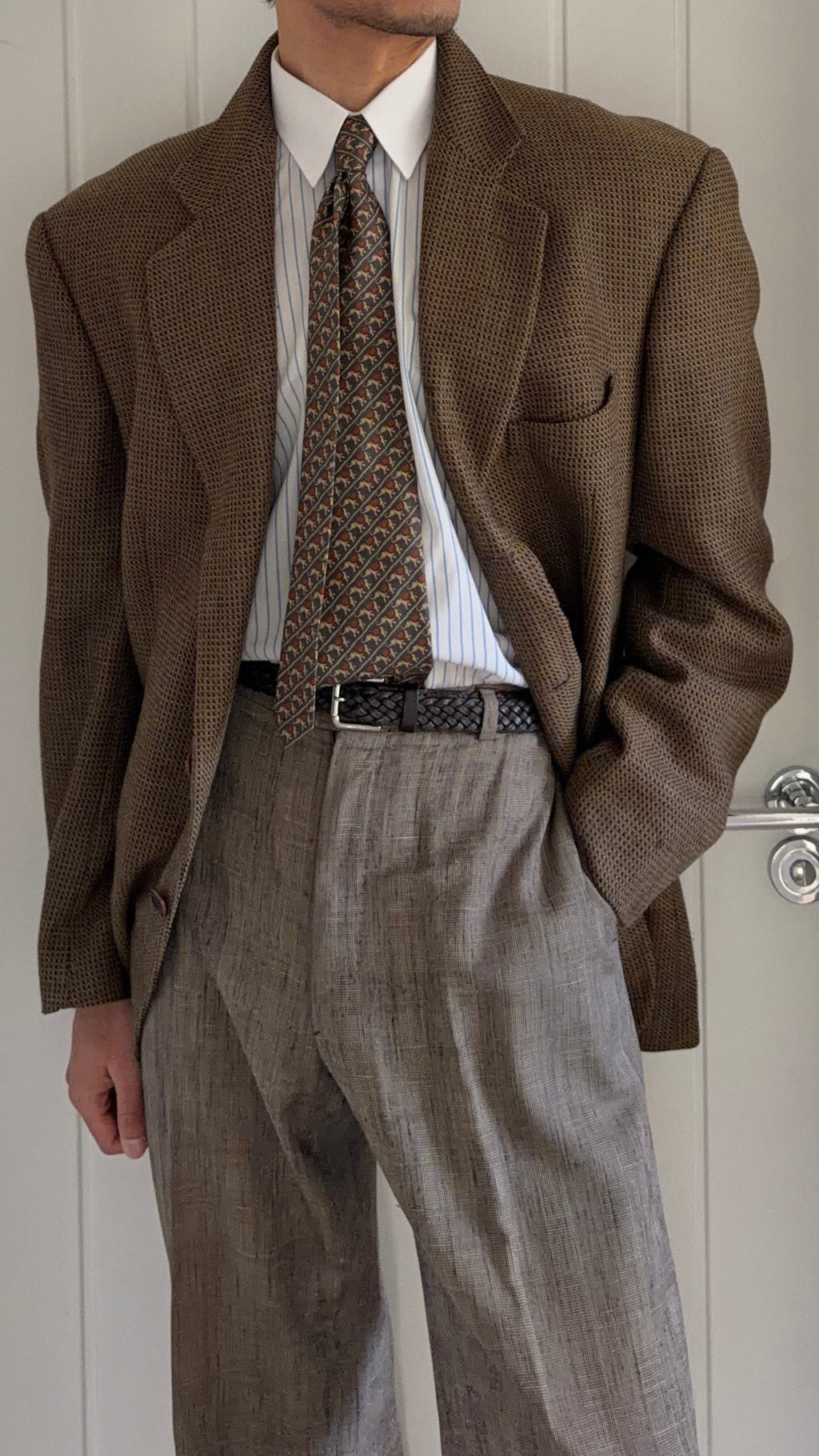 Mani Giorgio Armani 1980s Rolled 3B Wool Textured Sport Jacket Blazer - Size XL