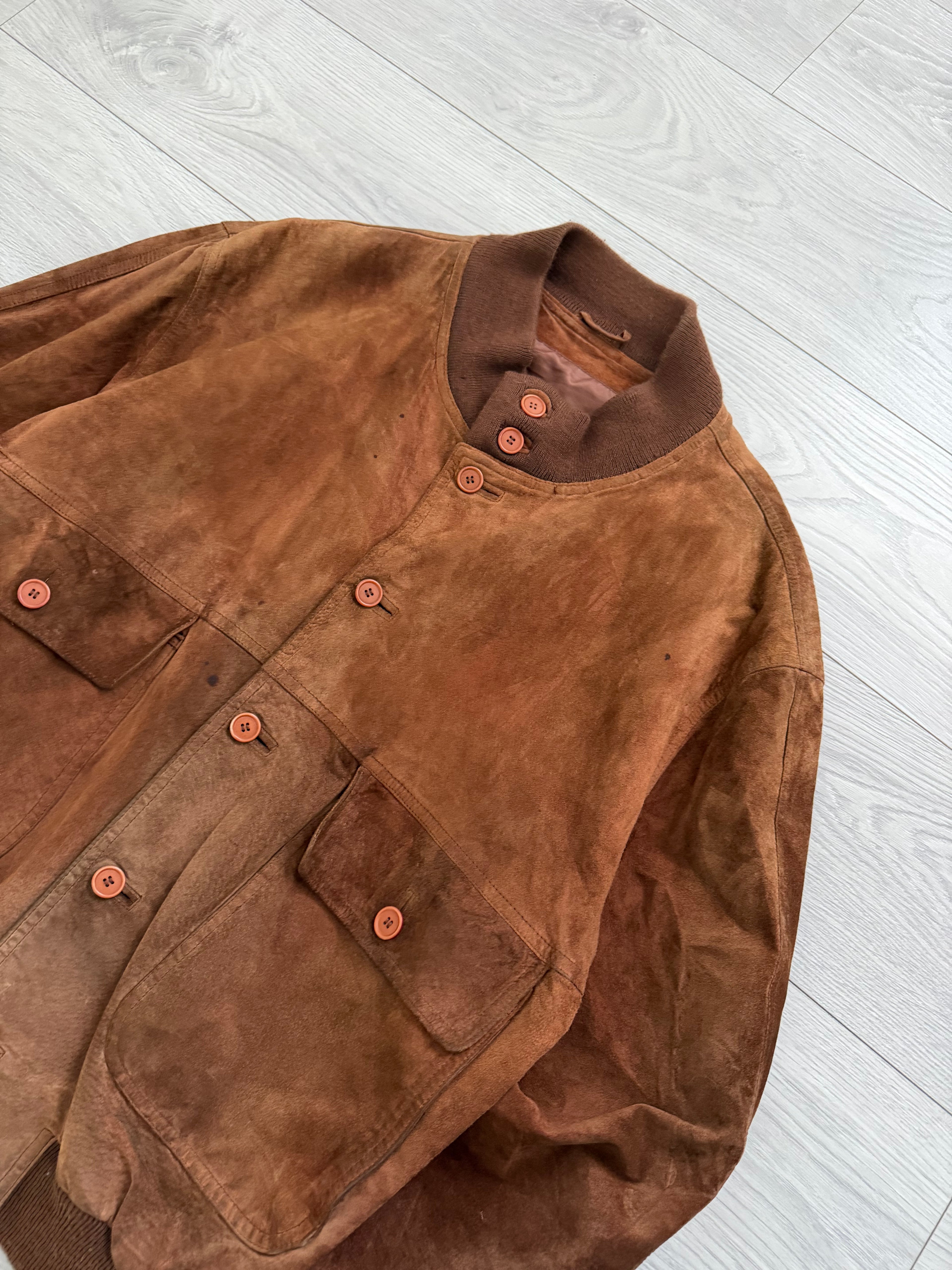 1980s Vera Pelle Leather Suede Jacket Rust Brown - Size L
