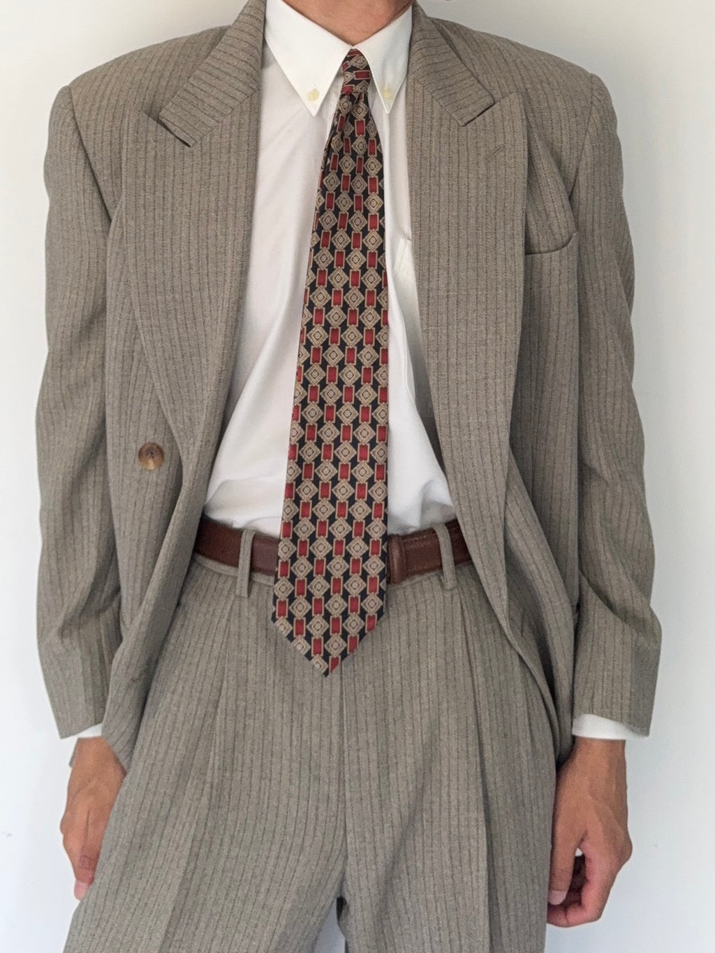 Basile 1980s Torello Viera Fabric Peaked Lapel Double Breasted Pleated Wool Suit - Size M Jacket / 31" Waist